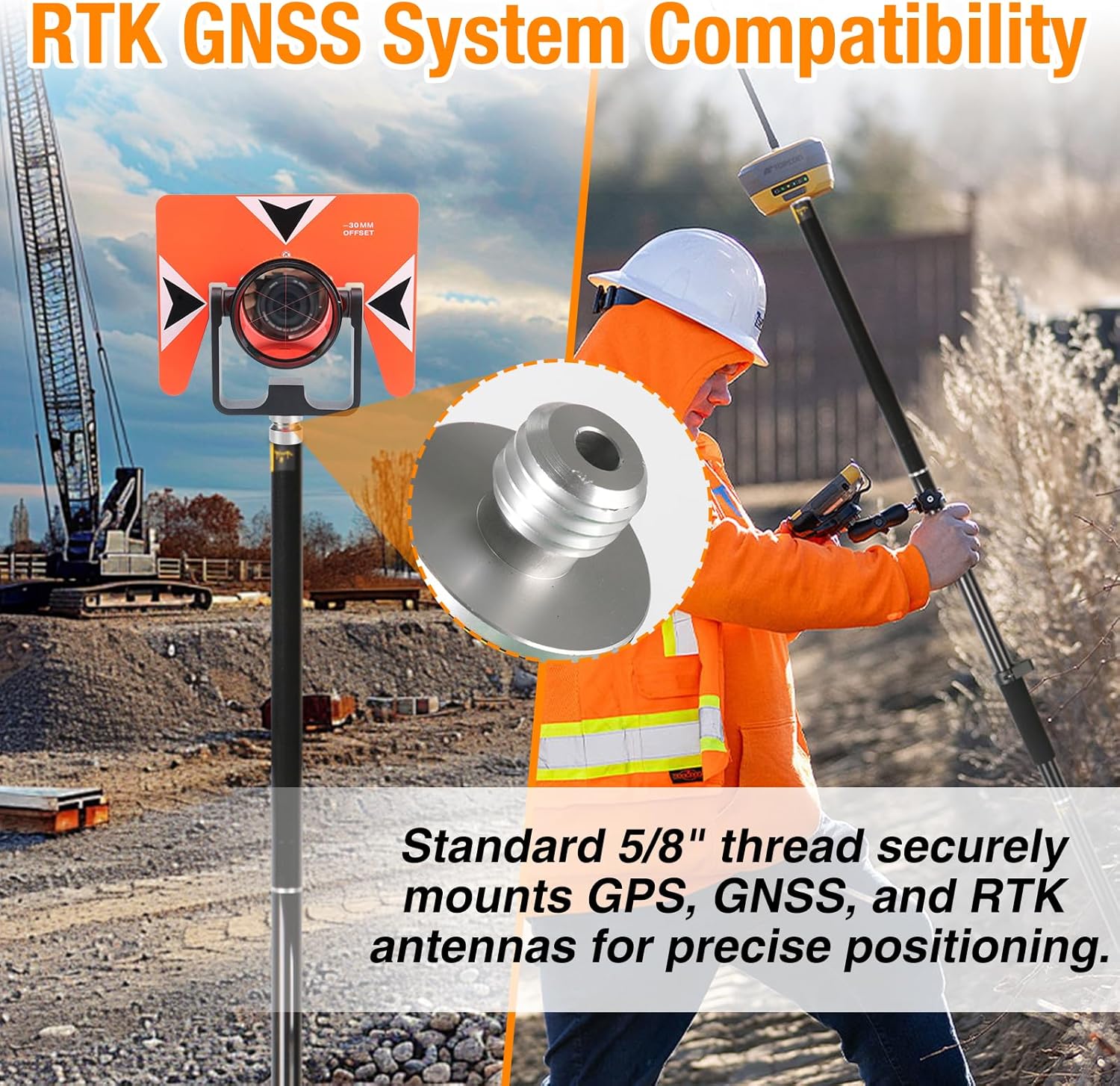 2M Carbon Fiber GPS Rover Rod | 4-Section Telescopic Survey Pole for RTK GNSS with Bubble Level | Lightweight & Durable RTK Surveying Pole for Land Surveying & Engineering