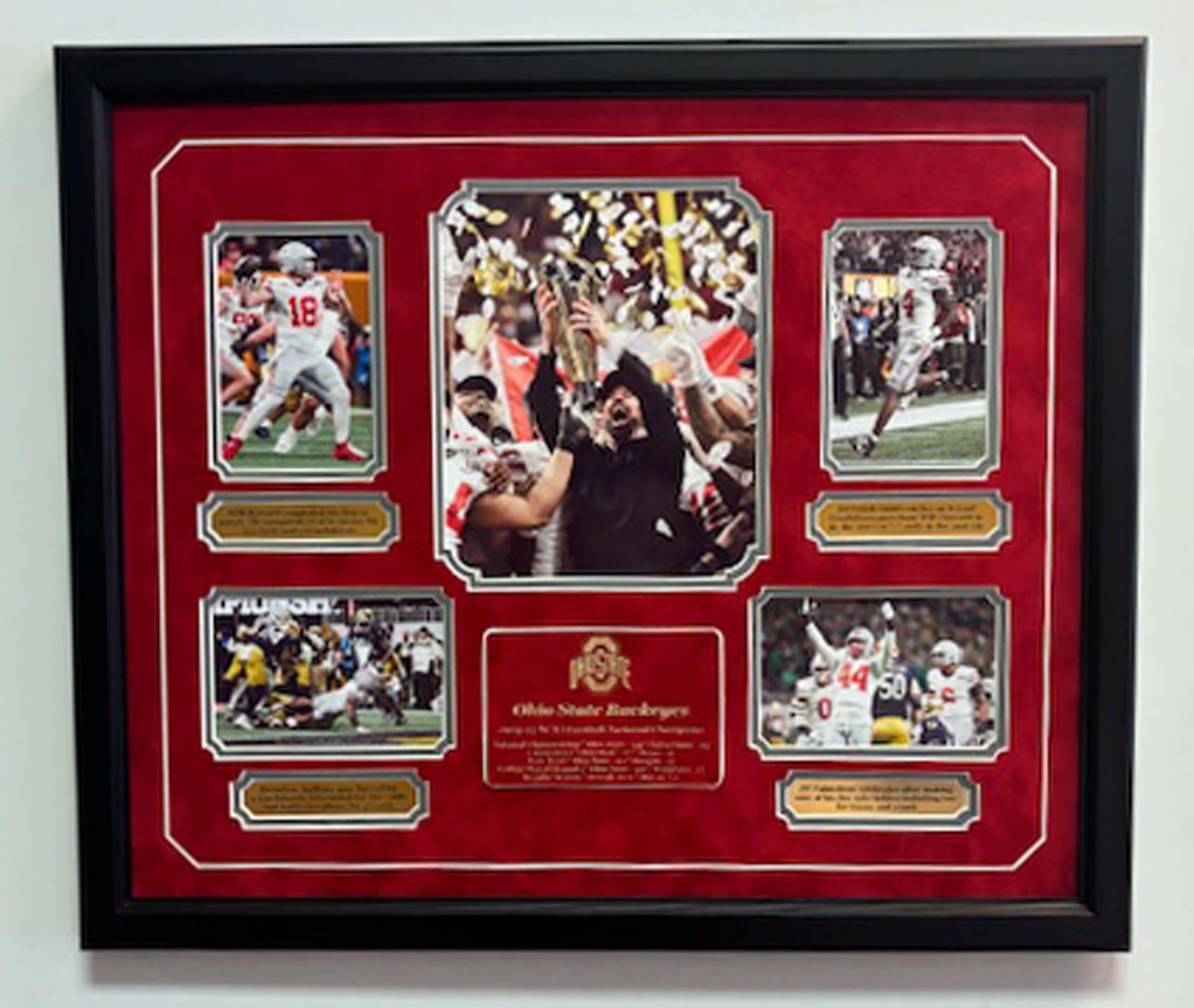 Ohio State 2025 National Champions multi photos professionally framed and double matted with engraved nameplates (Black)