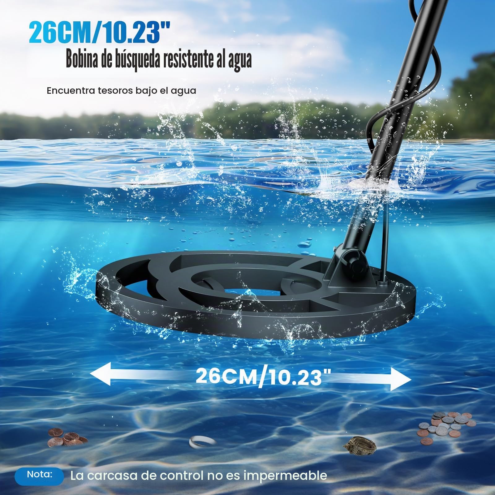 Detector de Metales Profesional para Adultos y niños, Chip antiinterferencias, Resistente al Agua IP68, soporta batería y alimentación USB, 5 Modos de detección (Rojo)