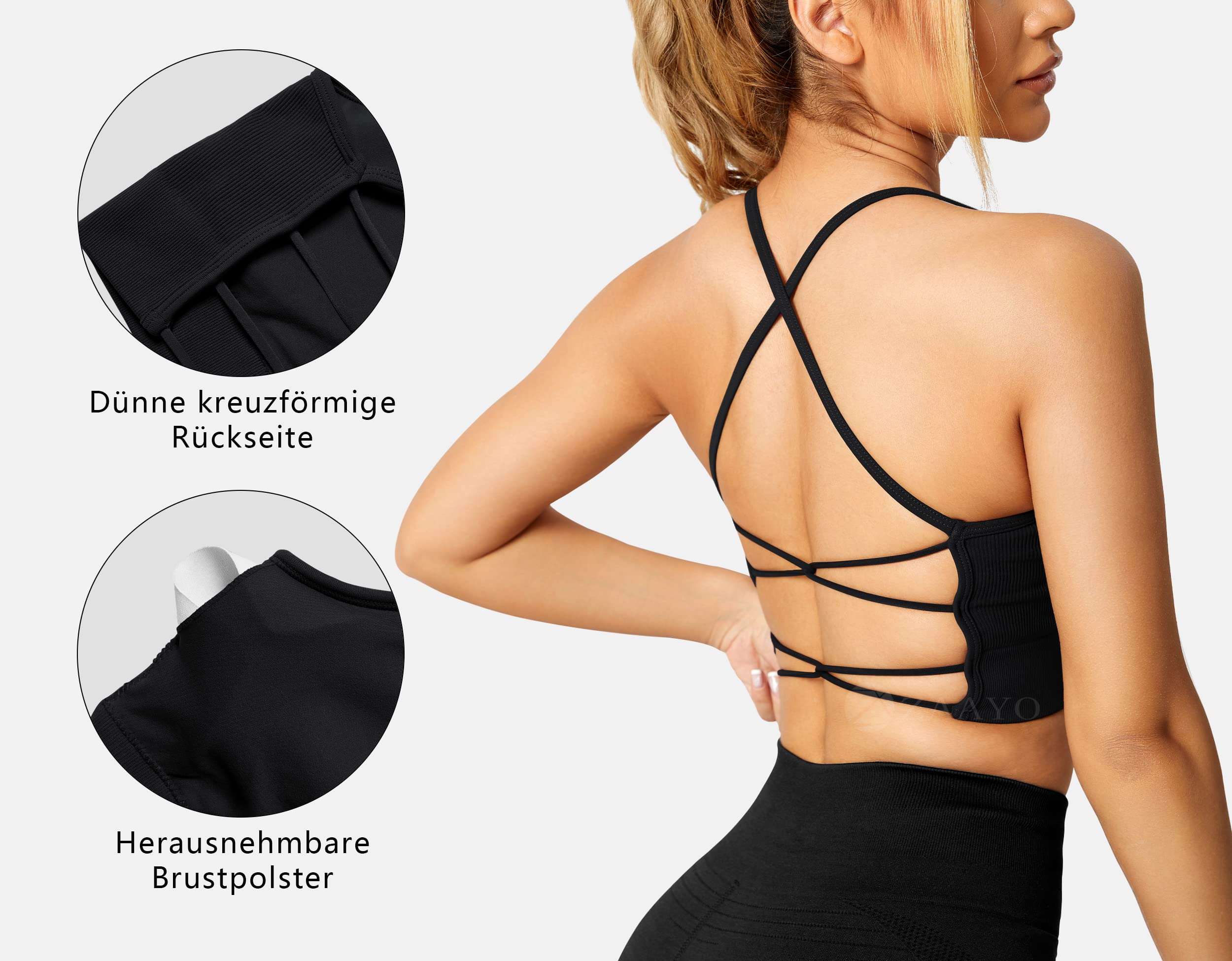 ZAAYO Reggiseno da palestra da donna imbottito crossback fitness sport reggiseno imbottito imbottito petto rimovibile yoga top maglia senza cuciture abbigliamento sportivo