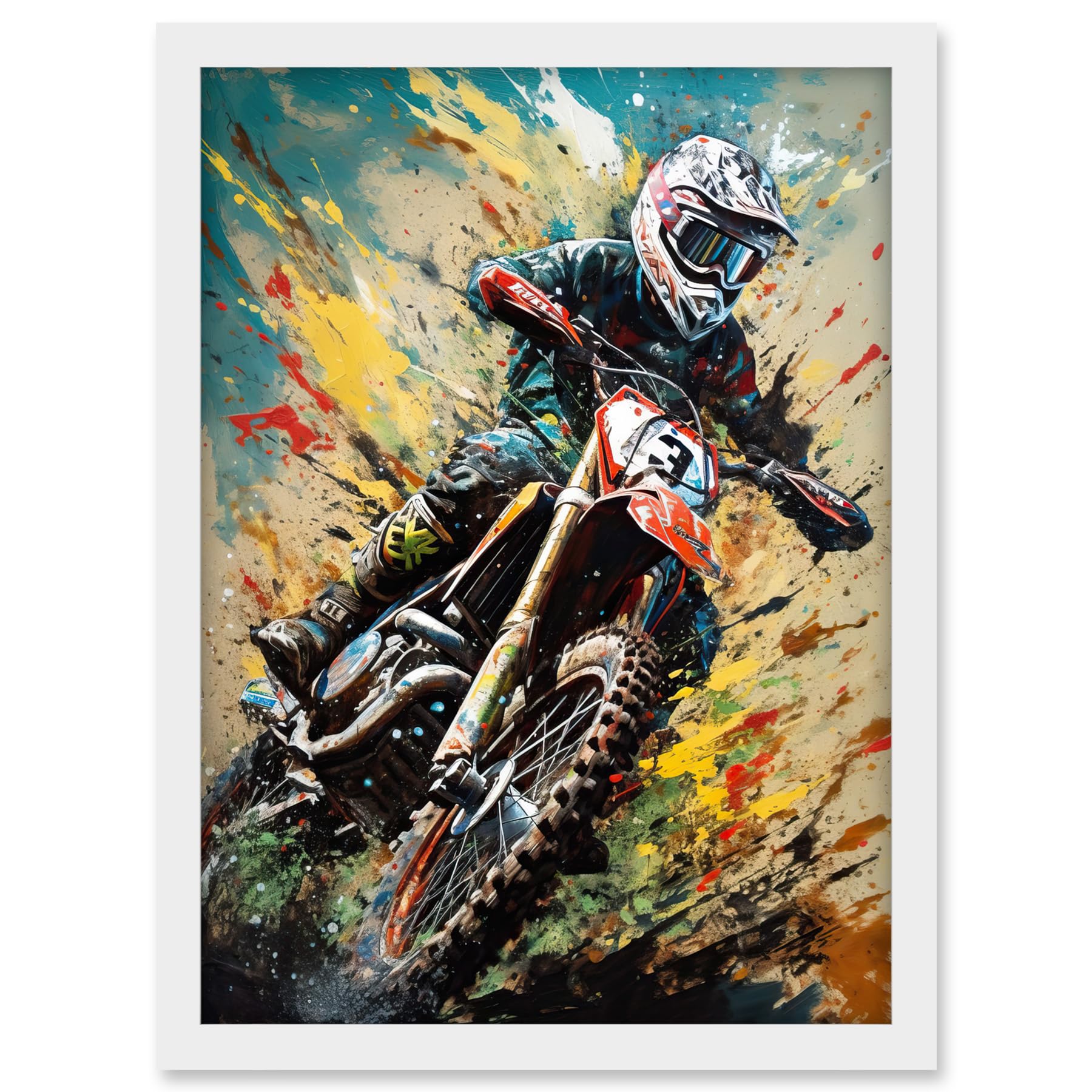 Artery8 Motocross Race Sport Driver Action Shot Painting Artwork Framed A3 Wall Art Print