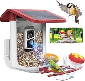 Smart Bird Feeder with Camera, Solar Bird Feeder - 2K HD Live Video Camera AI Identify Birds, Visible Window Auto Capture -Instant Arrival Alerts, Birds Lover Gifts asin的图片