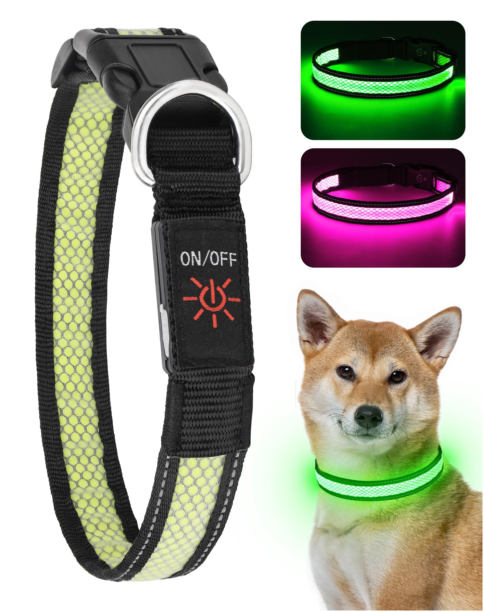 Weesiber Light Up Dog Collar, Flashing LED Dog Collar Rechargeable, Reflective Pet Collar
