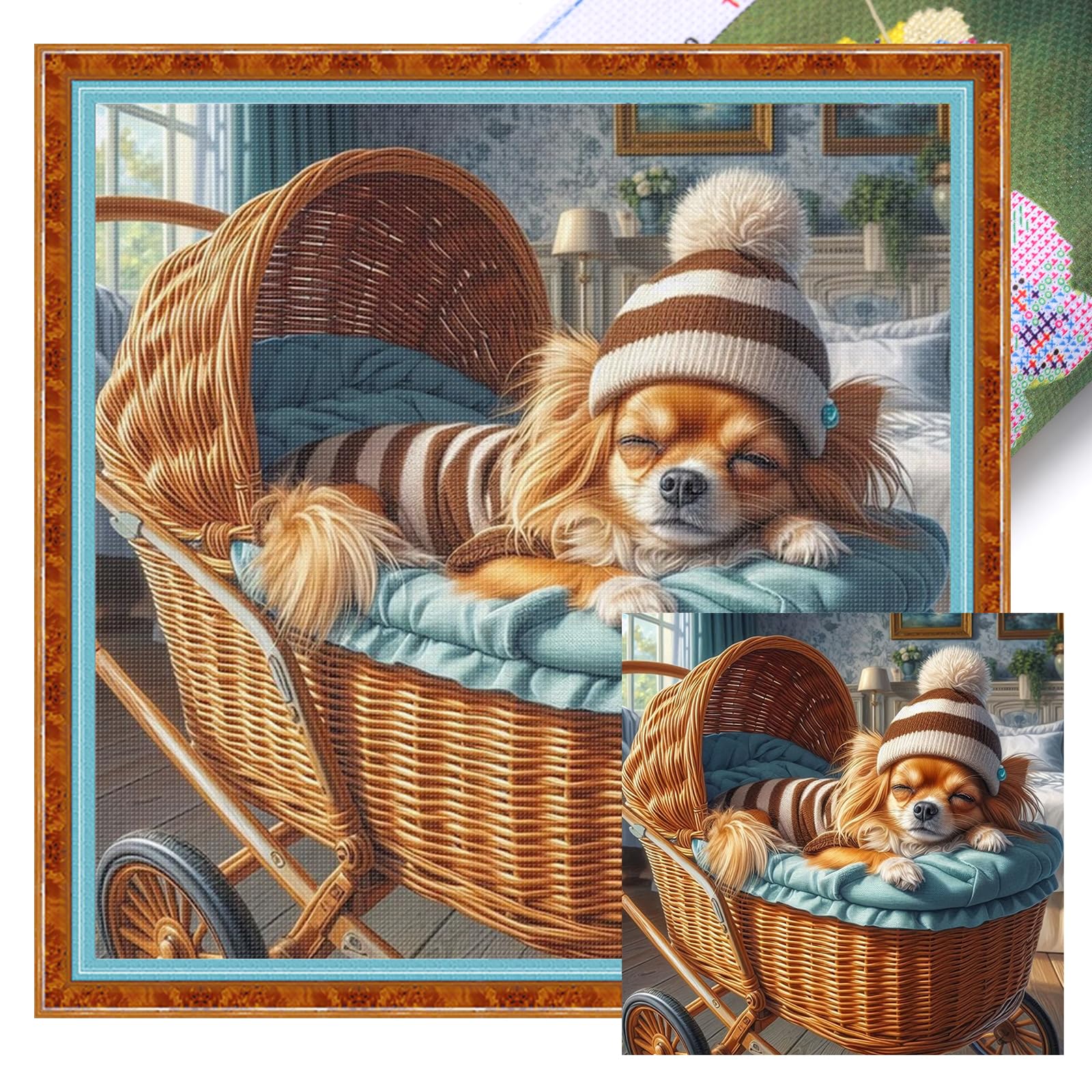 Poetrydraw Cavalier King Charles Spaniel Spaniel Stroller Sleep Full 11Ct Diy Stamped Cross Stitch Kit 45X45cm Home Decor (Cavalier King Charles Spaniel)