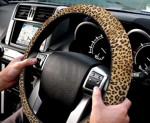 Miniatura 5 de Funda para volante de automóvil, estampado de leopardo, animales salvajes, elástica, esponja, elástica, funda protectora para vehículos, camiones,