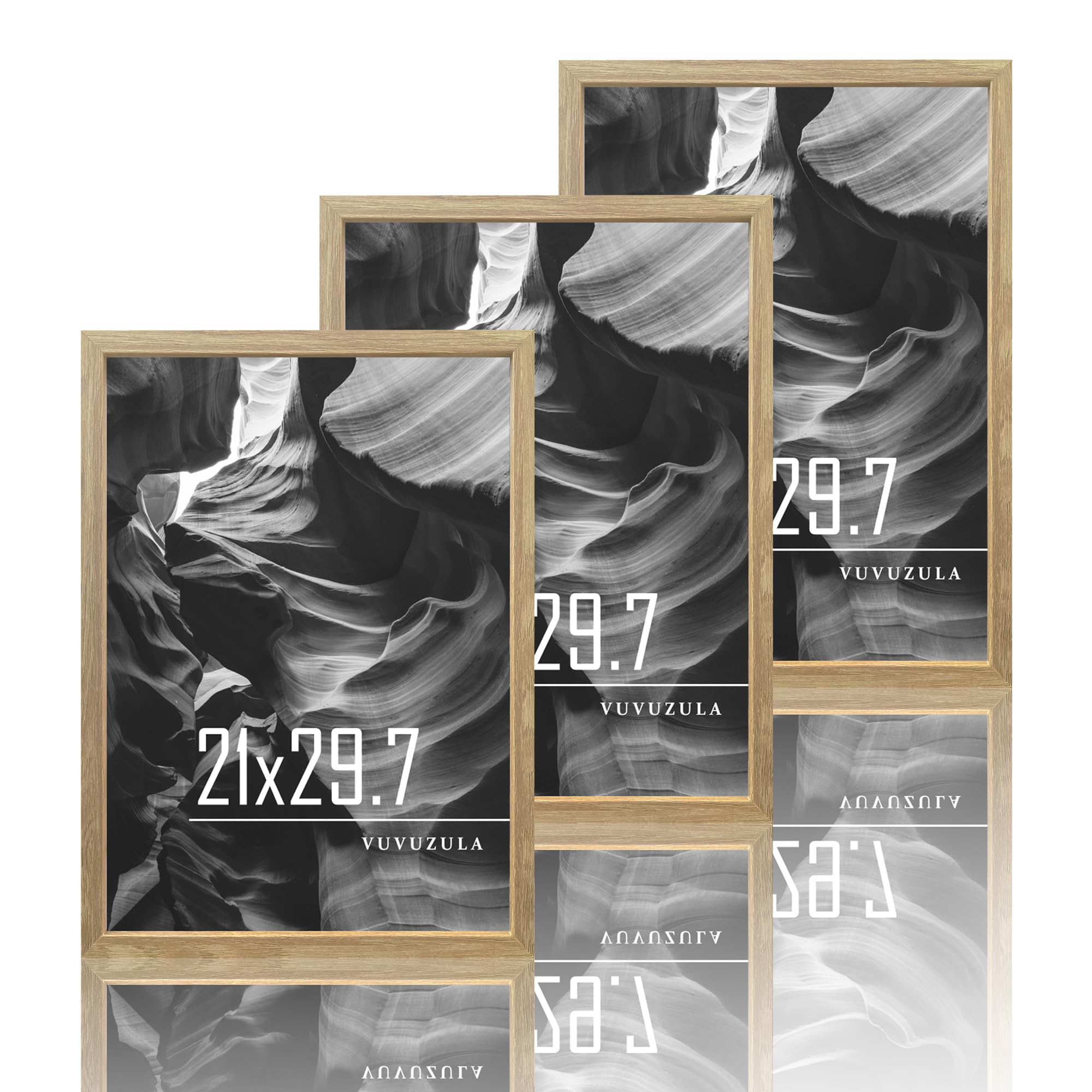 VUVUZULA Bilderrahmen A4 Holzrahmen Holz 21x30cm Fotorahmen Eiche 3er Set MDF Rahmen DIN A4 für Urkunden Natur