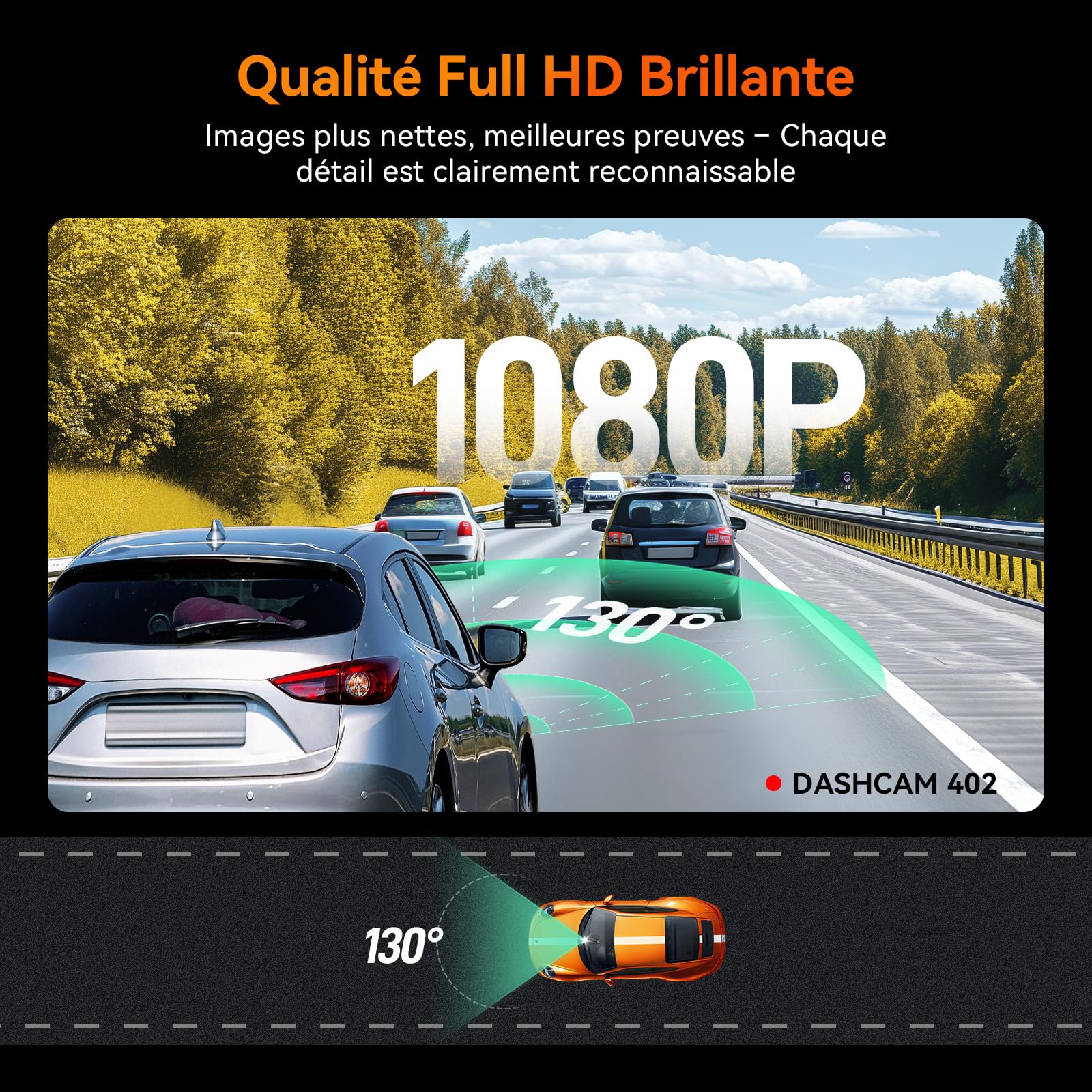 Dashcam Voiture, Rollei Dash Cam Voiture Avant 402 avec G-Capteur Enregistrement en Boucle Caméra Embarquée Voiture avec Mode Stationnement HD 1080P Résolution Grand angle 130° Dashcam-Dash-Cam-Caméra