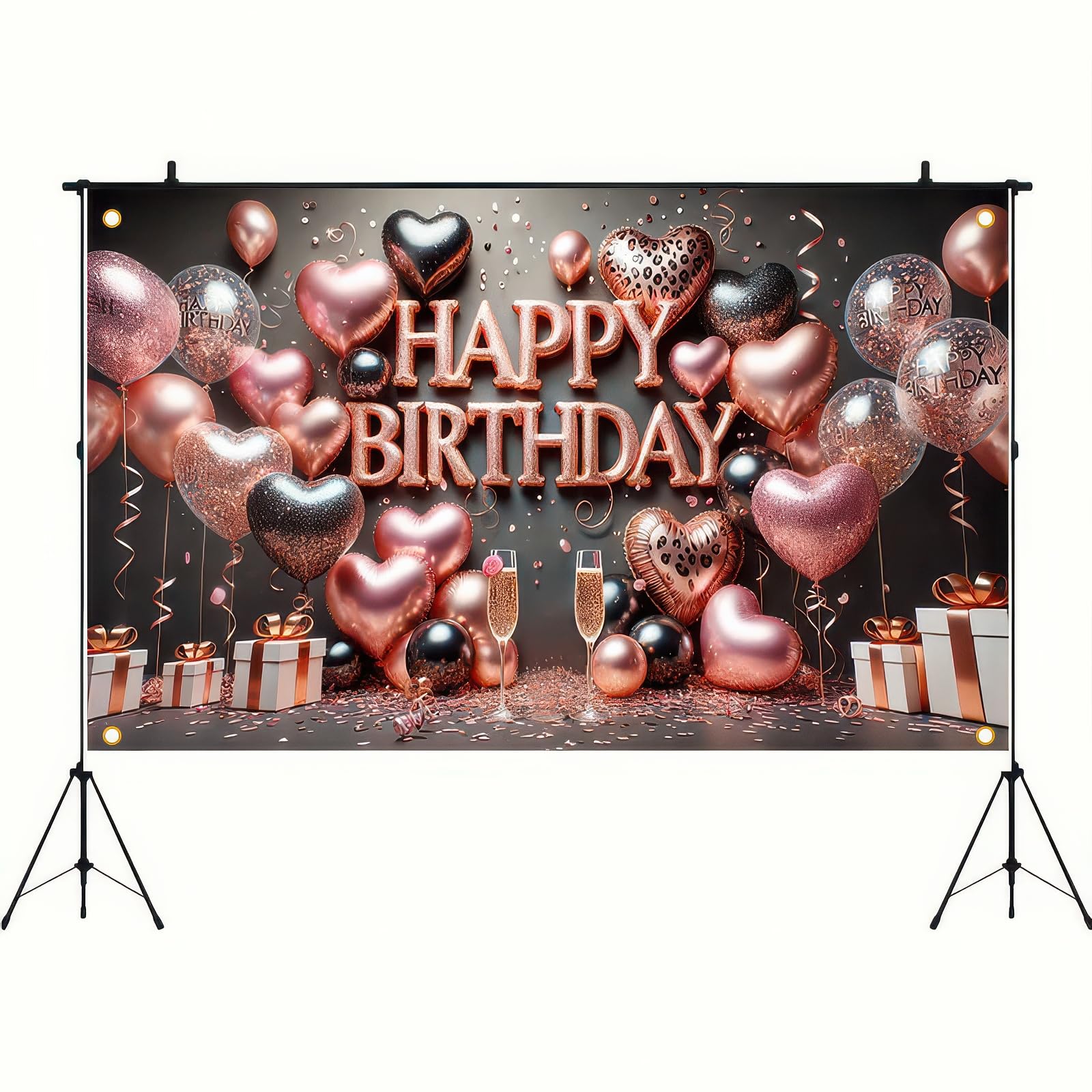 BlissYard Happy Birthday Sign Backdrop 71x43 Inch Birthday Backdrop for Photography Background Pink Champagne Balloon Party Photo Studio Banner