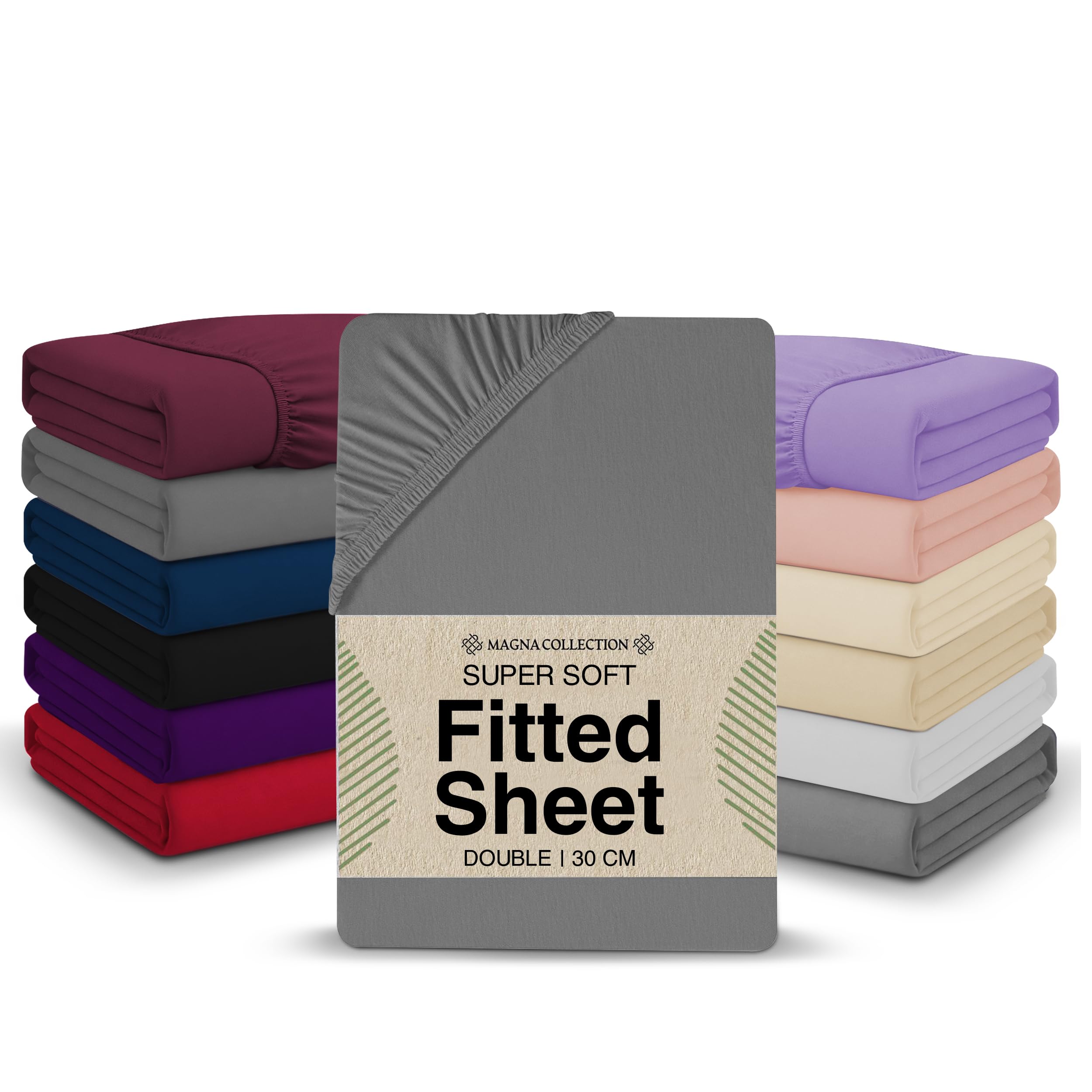 Magna Collection Charcoal Grey Double Fitted Sheet - 135 X 190Cm With 30Cm Deep Pocket, Soft Brushed Microfibre, Wrinkle-Free, Easy Care, Fade & Shrink Resistant By (, Double)
