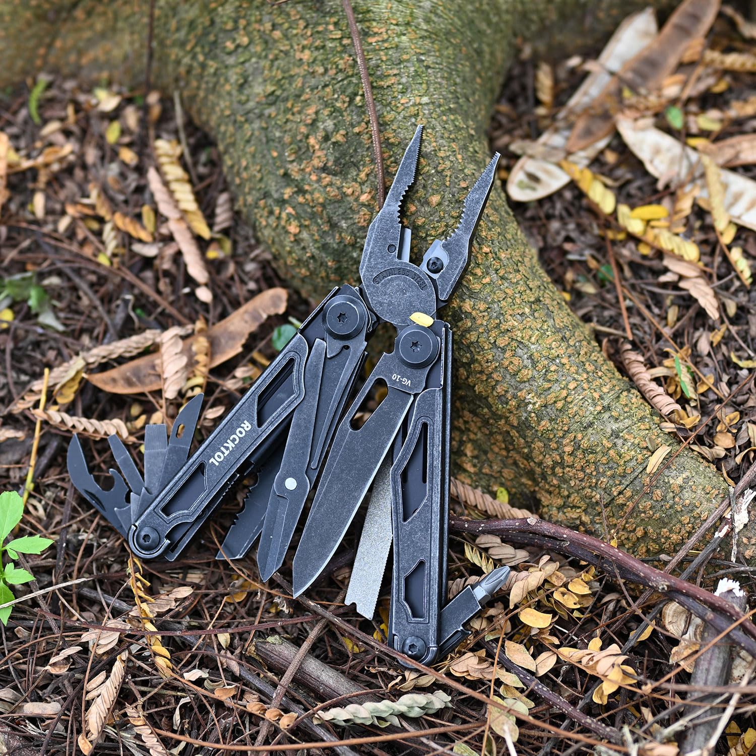 ROCKTOL Multitool, lame VG-10, outil multifonction 29 en 1 avec pinces, couteau à fil et scie remplaçables, ensemble d'outils multifonctions en acier inoxydable robuste et gaine en nylon pour outil de