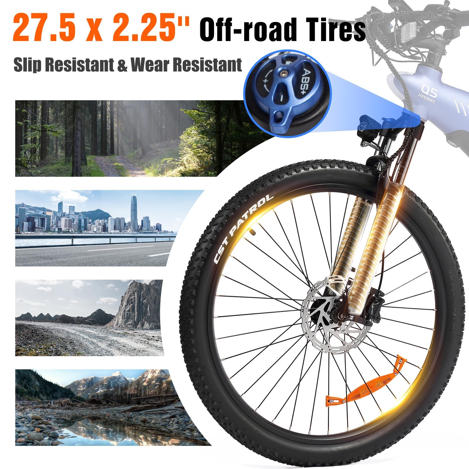 HX Q5 Shark Bicicleta Eléctrica Mountain Adulto para el Commuting, 27.5" EBike, 85 NM, 20Ah y 50-100 km, Amortiguador Delantero Regulable, Freno de Disco Hidráulico, Bici Eléctrica para Ciclismo