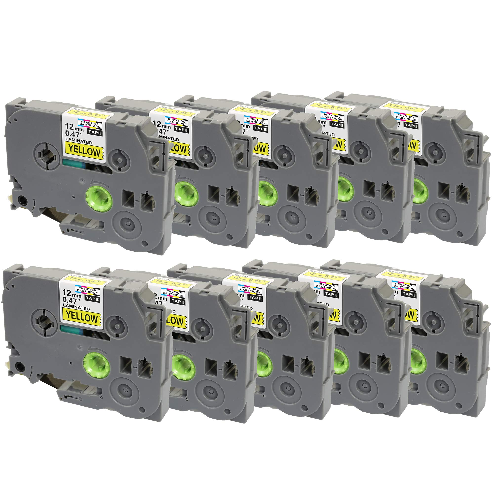 10x Compatible Label Tape TZe631 TZ631 Black on Yellow 12 mm x 8 m Suitable for PT-1000 1005 1010 3600 9600 D210 D400 D600VP E300VP E550WVP H101C H101GB H105 H110 H300 H500 P700 P750W