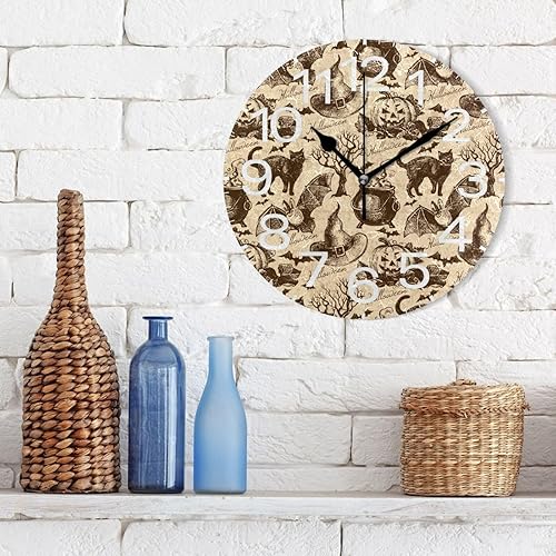 Miniatura 3 de xigua Reloj de pared de calabaza de Halloween, silencioso sin tictac de 10 pulgadas, funciona con pilas, reloj fácil de leer para el hogar, cocina