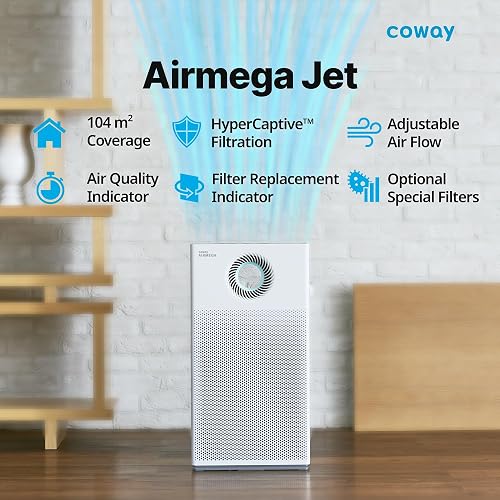 COWAY Air Purifier with Customised Airflow – MegaJet Technology for Targeted or Wide Coverage, Whisper-Quiet Sleep Mode 20dB, Removes 99.999% of particles up to 0.01 µm, CADR 402 m³/h – AIRMEGA JET - 2