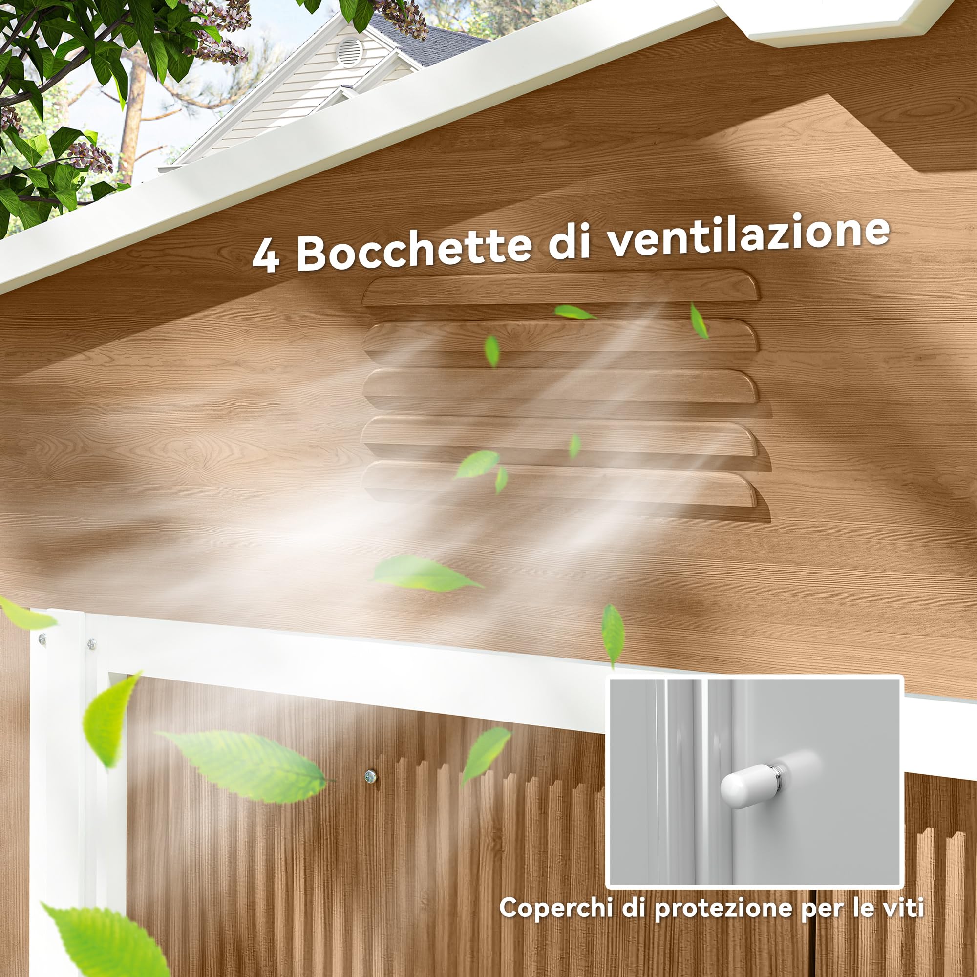 Outsunny Casetta da Giardino 3.6m² in Acciaio Zincato con Prese d'Aria, Capanno da Giardino con Doppia Porta Scorrevole Bloccabile, Tetto Inclinato, Capanno Porta Attrezzi, Marrone Scuro Effetto Legno
