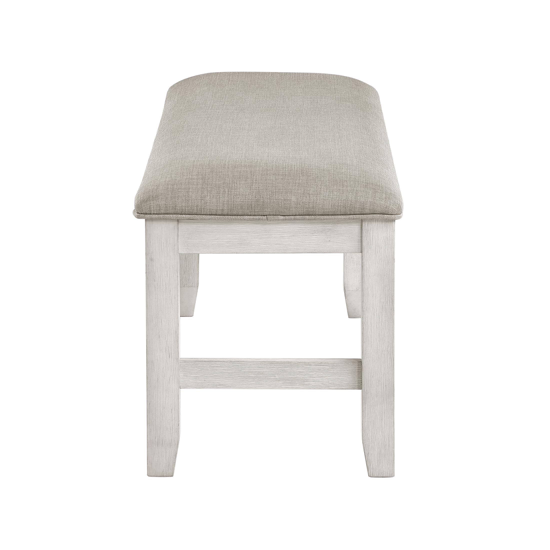 Lexicon Dining Bench, Wood Frame Gray Fabric Padded Seat, Antique White | Entryway Bench, Light Gray Textured Fabric Upholstered Dining Seat for Kitchen/Living Room