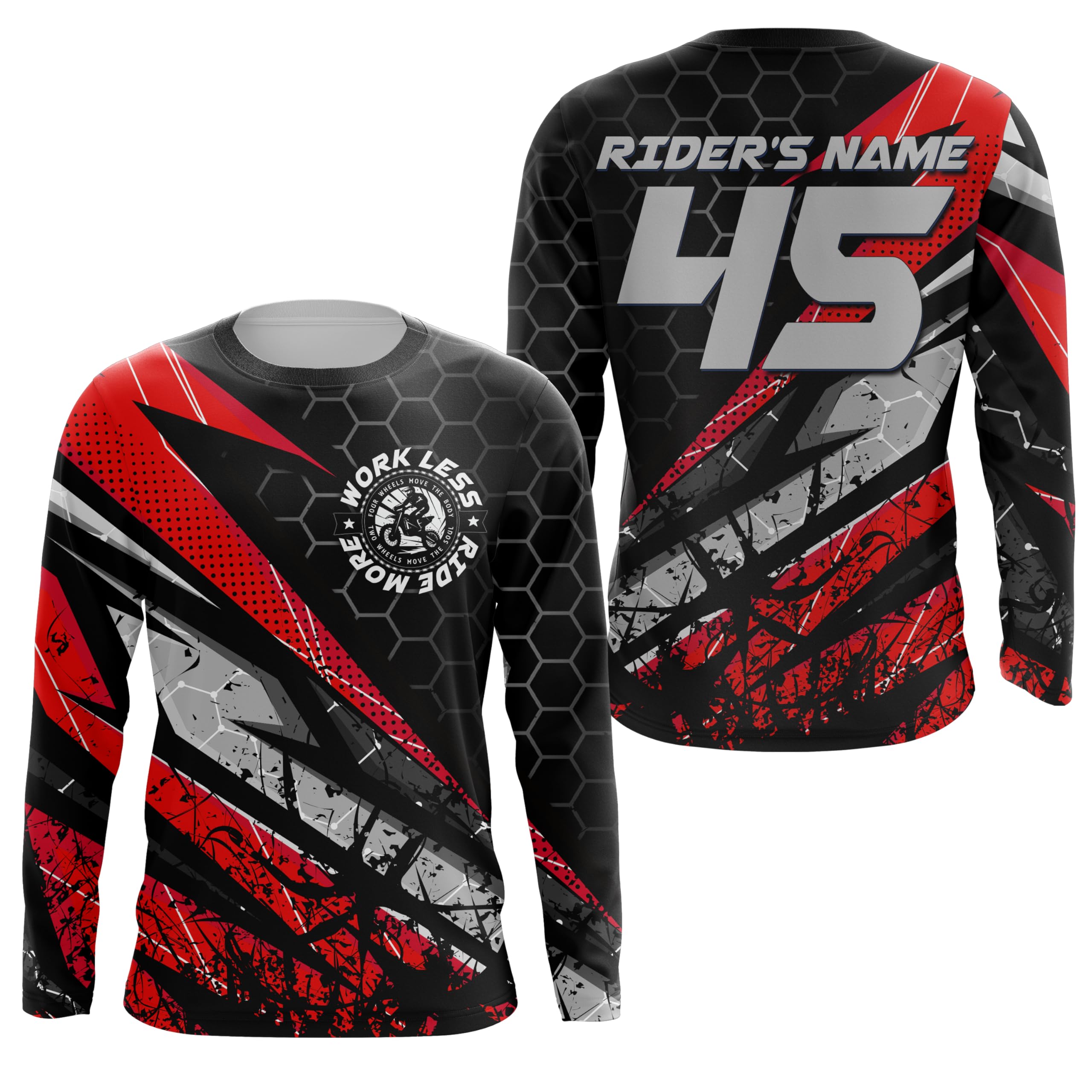 ChipteeAmz Custom Motocross Jersey Men Women Kid Upf30+ Work Less Ride More Dirt Bike Racing Jersey Youth Boys Motorcycle (US, Alpha, Small, 5X-Large, Regular, Regular, red)
