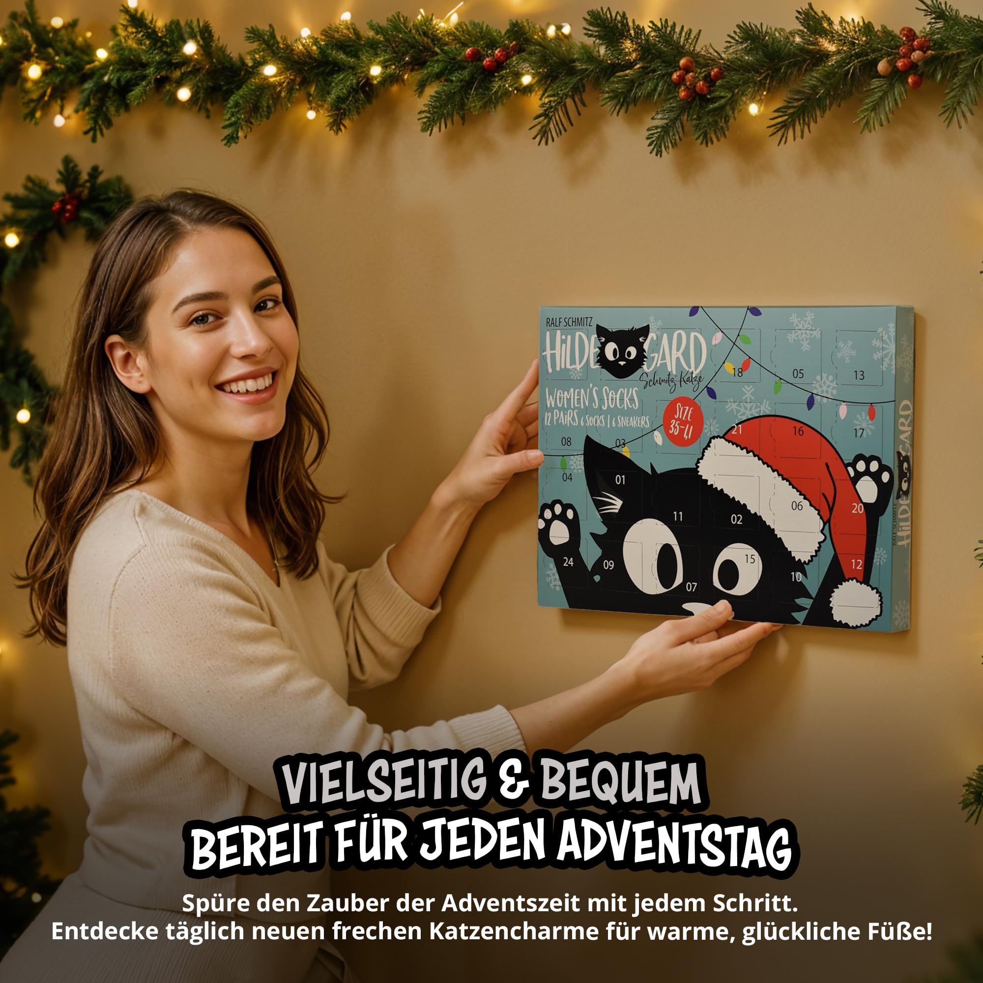 Ralf Schmitz Calzini Hildegard Gatto – Confezione Da 3 Unisex, Grigi, Taglia Unica 38-43