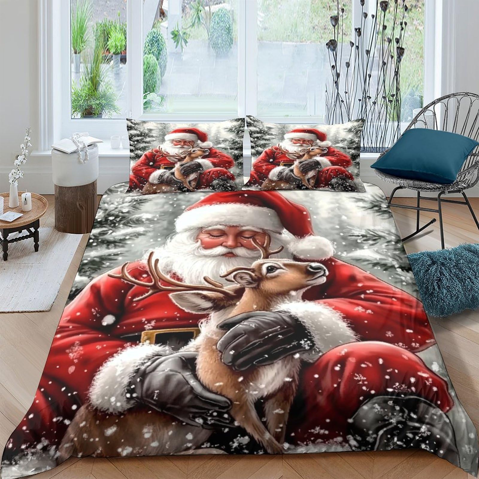 Ctjqhvkz Style-7 3D Printed Santa Claus Christmas Reindeer Fitted Sheet Microfiber Soft Bed Cover For Bedroom Guest Room Holiday Decor Single（135X200cm）