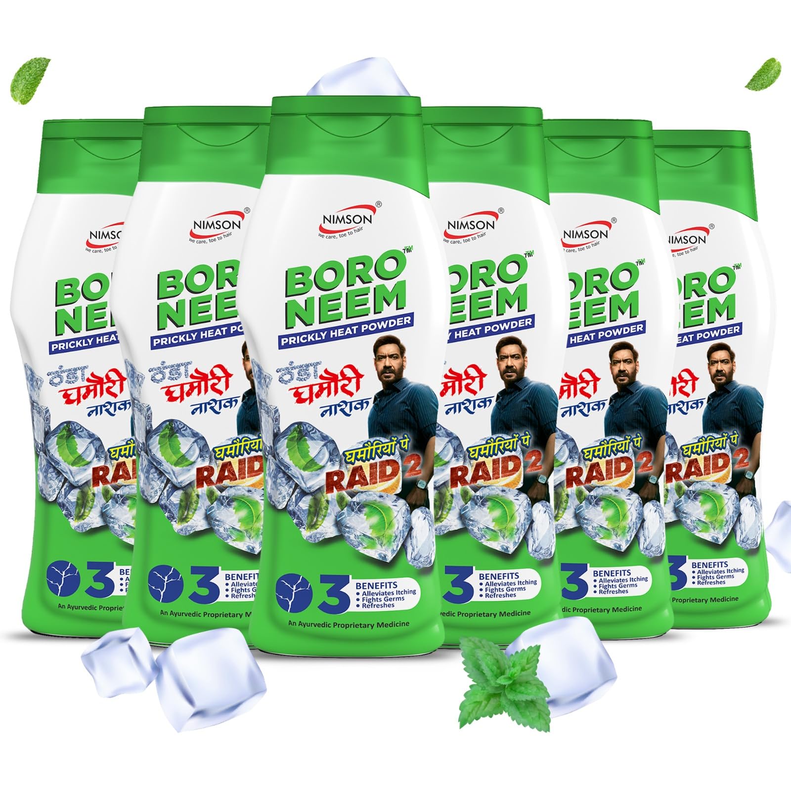 Nimson Boro Neem Prickly Heat Talcum Powder | Instant Cooling, Sweat & Odor Control, Soothes Rashes & Skin Irritation | Long-Lasting Freshness for All Skin Types - 100g Each (Pack of 6)