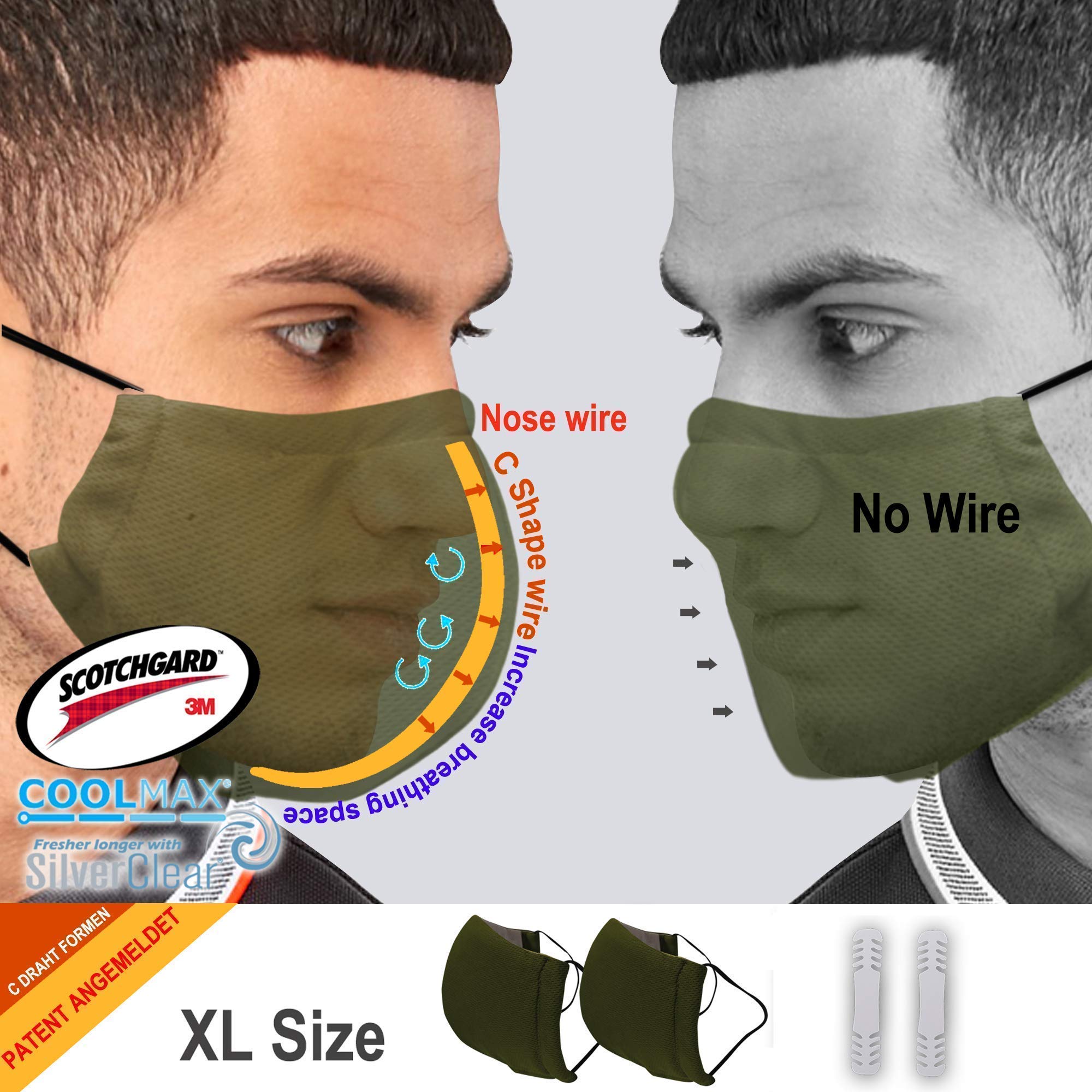 Extra Large cloth face mask with filter pocket | Nano silver breathable sport material | nose wire inner wire support | 3 M water repellent- droplets protection |men women| Pack of 2| Mihi Plus Mask