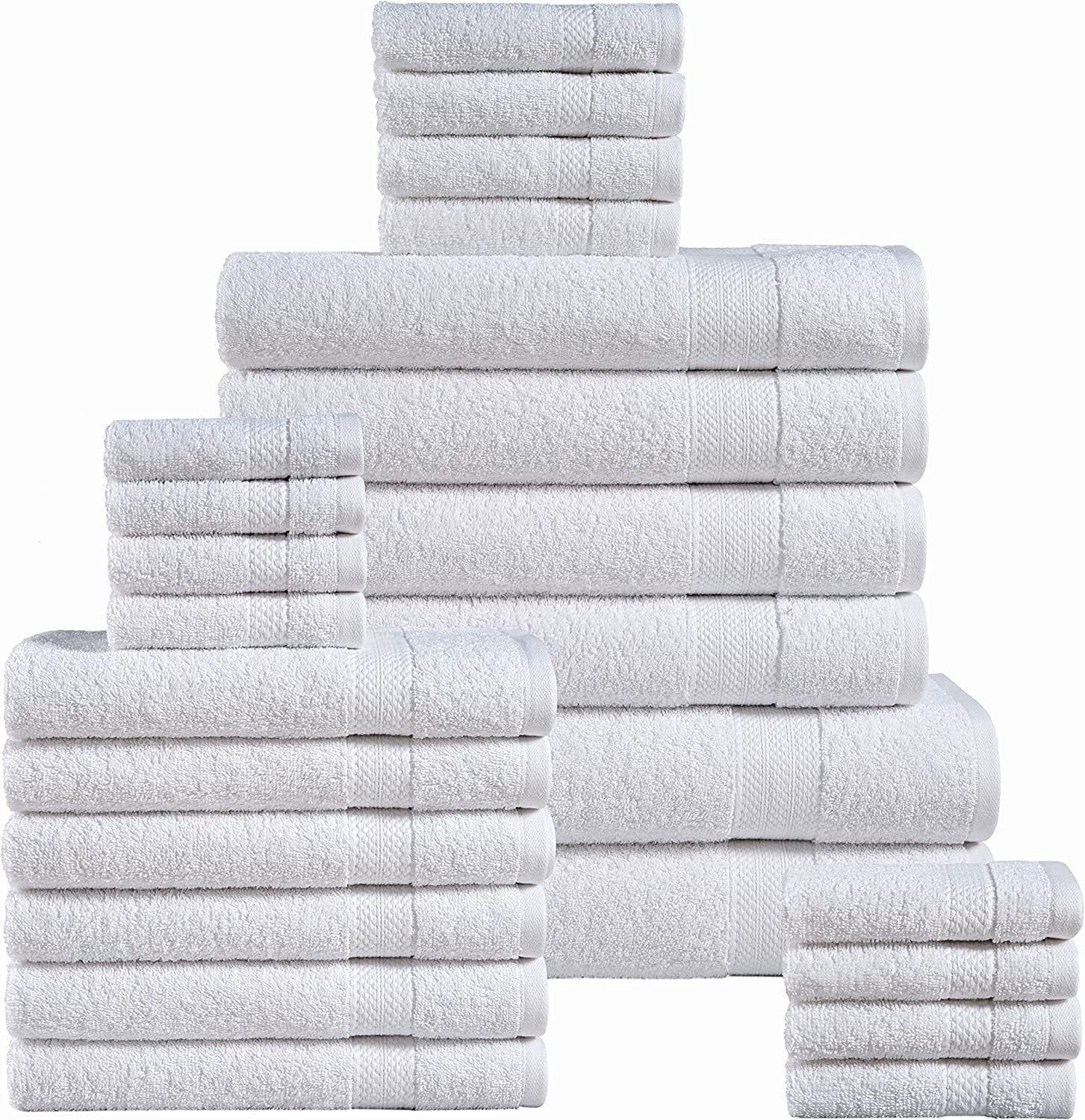 Consolidated Textile Towel Set - Bath Towels, Hand Guest and Washcloths Cotton Hotel Quality Super Soft Highly Absorbent (White, 8x Towel Set Luxury)