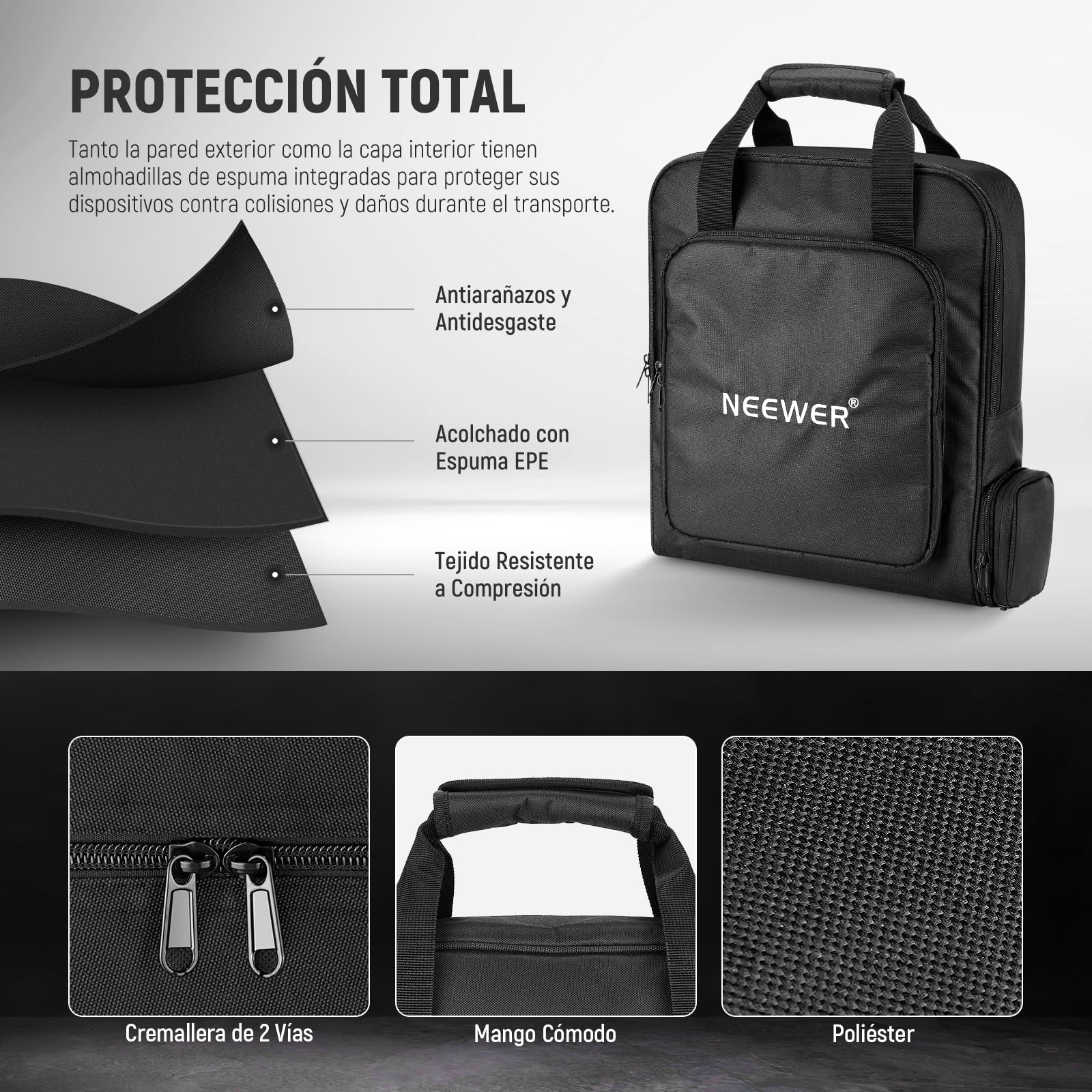 NEEWER Bolsa de viaje portátil compatible con mini plato y accesorios Starlink, funda protectora ligera para transporte al aire libre con sección separada para trípode plegado, soporte de luz de hasta