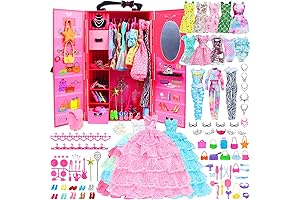 BJDBUS 106 Pcs Doll Wardrobe with Clothes and Accessories Set