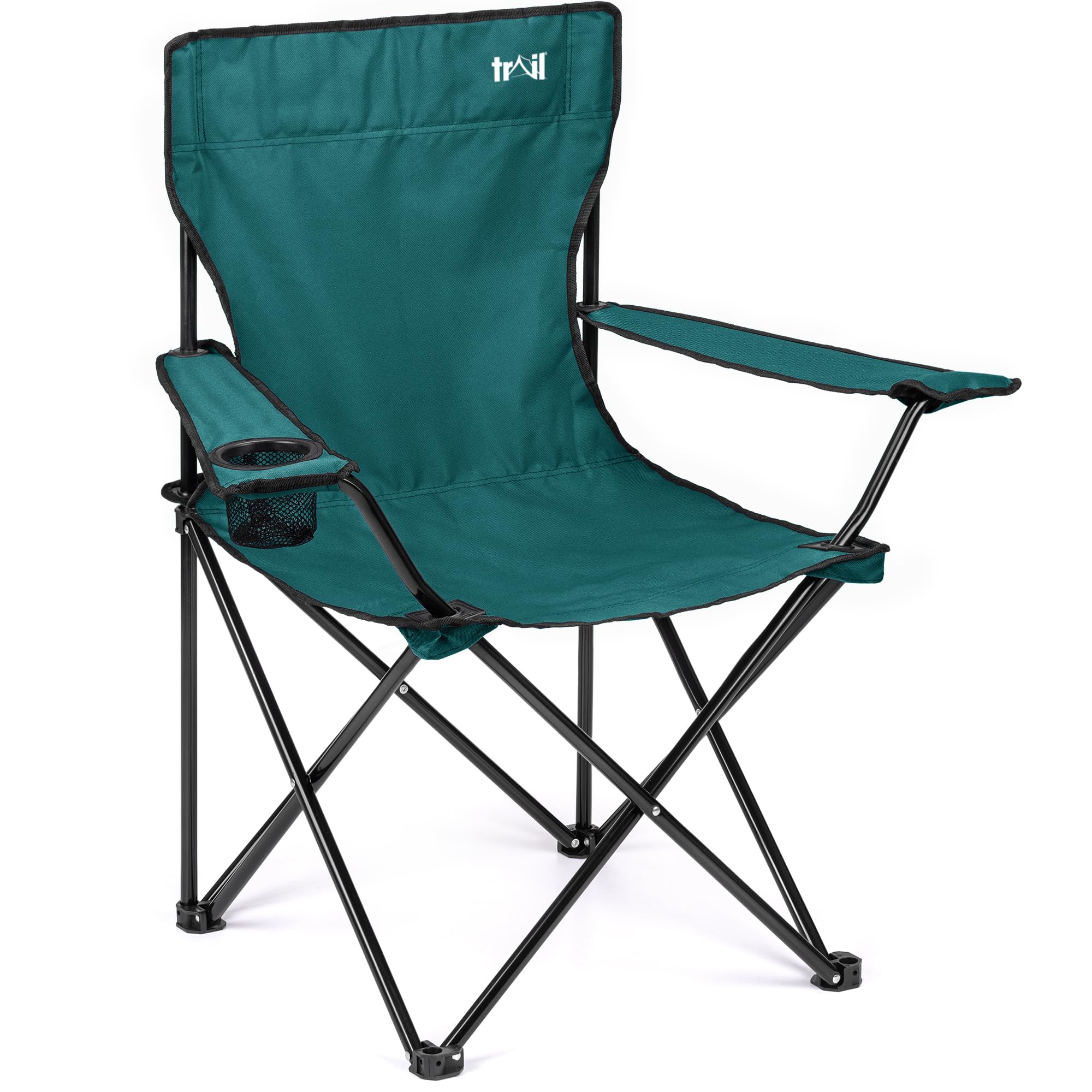 Trail Folding Camping Chair, Lightweight Outdoor Chair with Cup Holder Armrest, Heavy Duty Tubular Steel Frame, Fast-Drying Polyester, Carry Bag, 100kg Capacity (Teal) โ image 1
