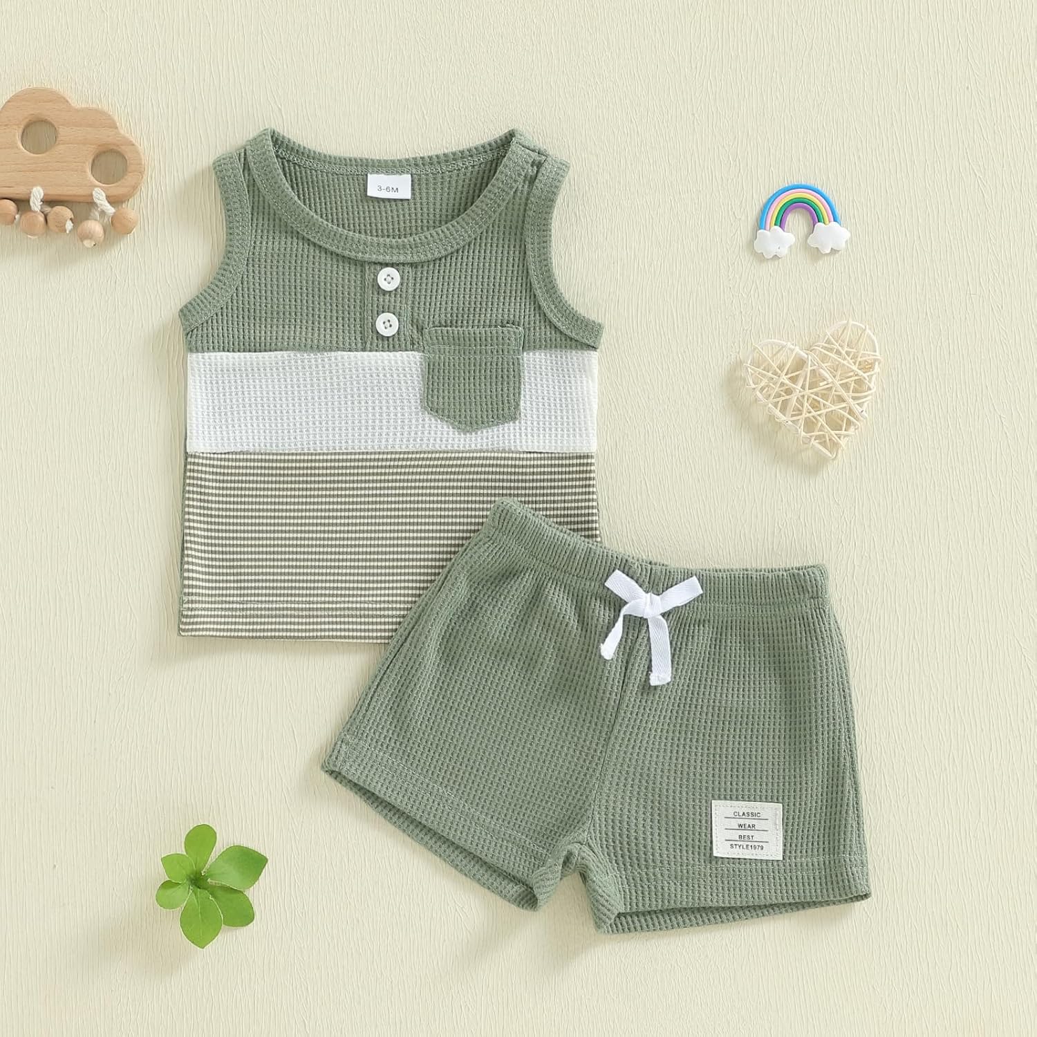 Thorn Tree Baby Boy Summer Clothes Contrast Color Sleeveless Tops Elastic Waist Shorts Toddler Outfits Cute Set - Image 8