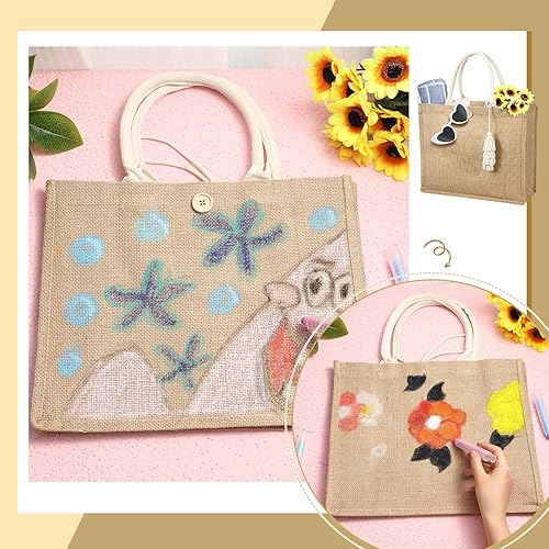 Miniatura 4 de Woanger Paquete de 4 bolsas de arpillera para mujer, bolsa de regalo de yute para dama de honor, con asas y borlas, bolsas reutilizables para