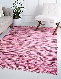 Rugs.com Chindi Cotton Collection Rug – 4' x 6' Pink Flatweave Rug Perfe...