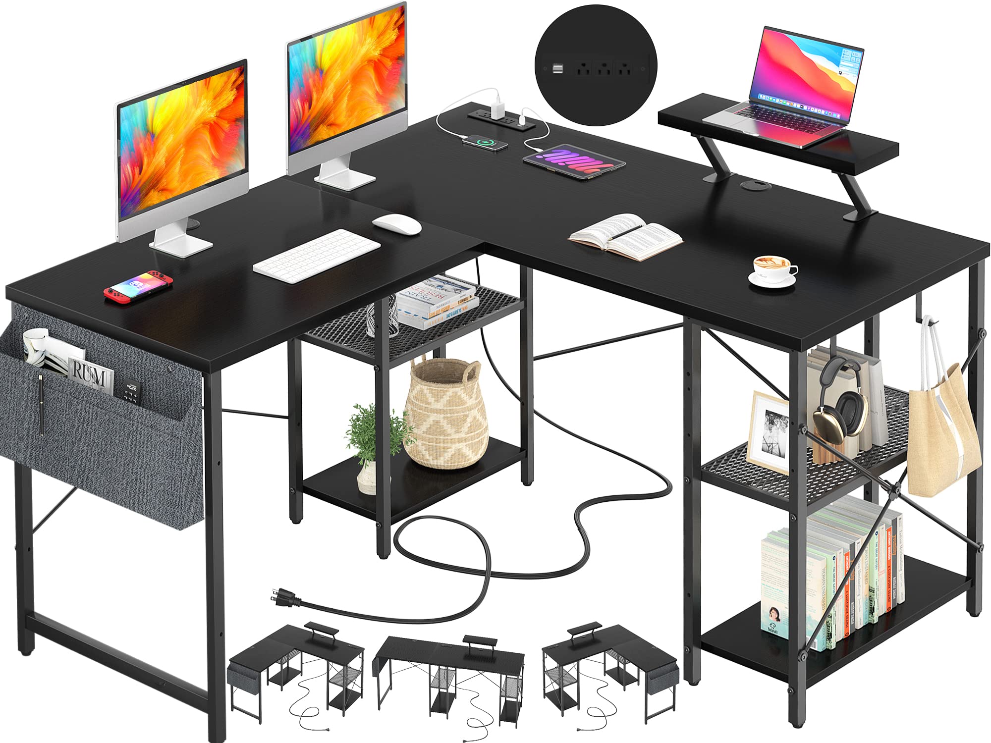 Buy Aheus L Shaped Desk with Outlet and USB Charging Port, LShaped
