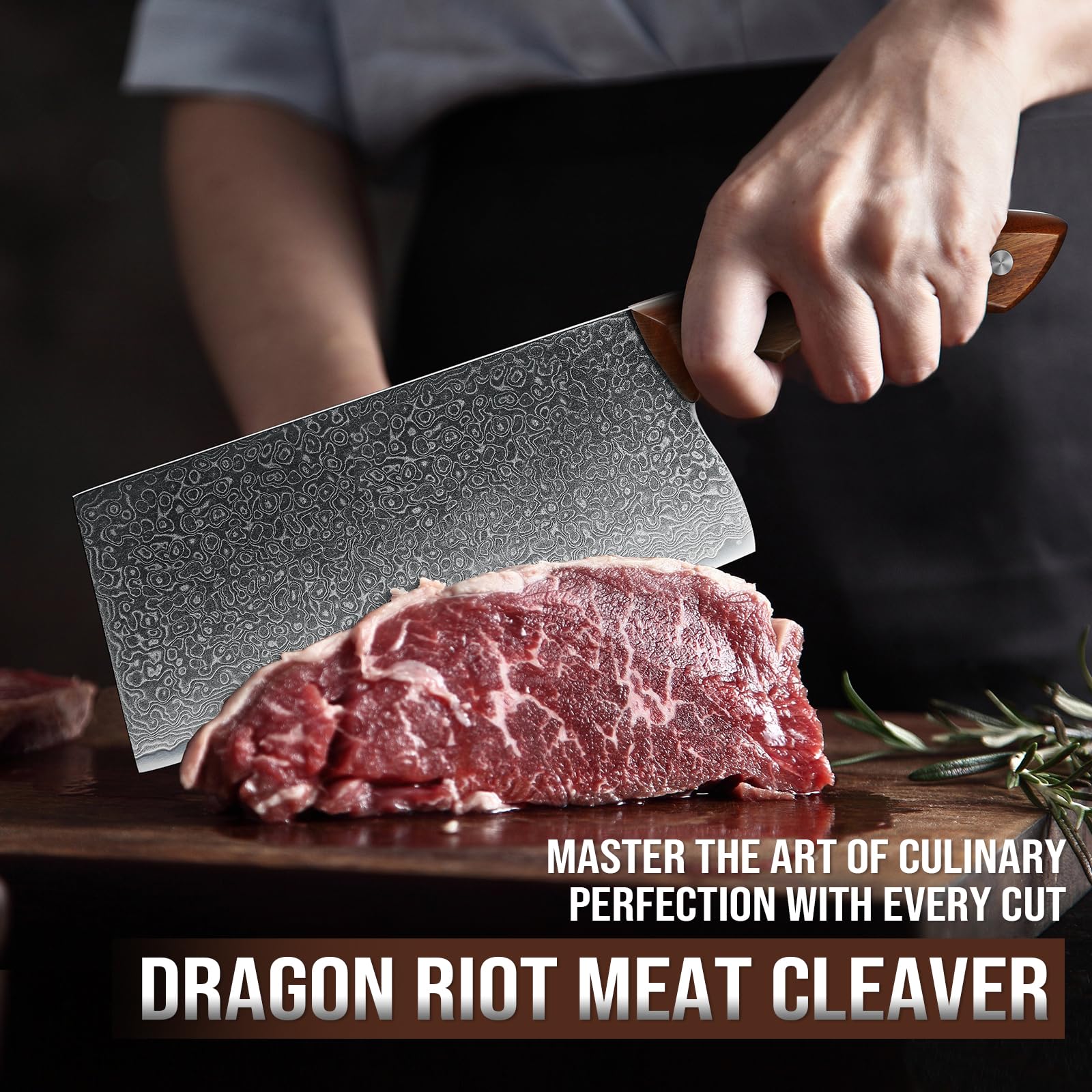 DRAGON RIOT 10 Inch Meat Cleaver, VG10 Steel, Wood Handle — Amazon image 2