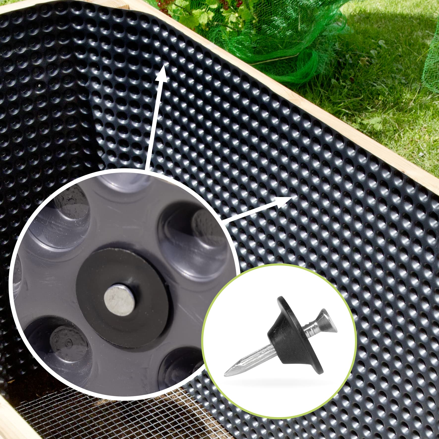 Windhager Gwoździe uszczelniające do folii z wypustkami - 100 szt. gwoździe montażowe 3,5 x 30 mm, podkładka uszczelniająca: 22 mm, gałki montażowe z gwoździami do folii z wypustkami drenaż budowlany