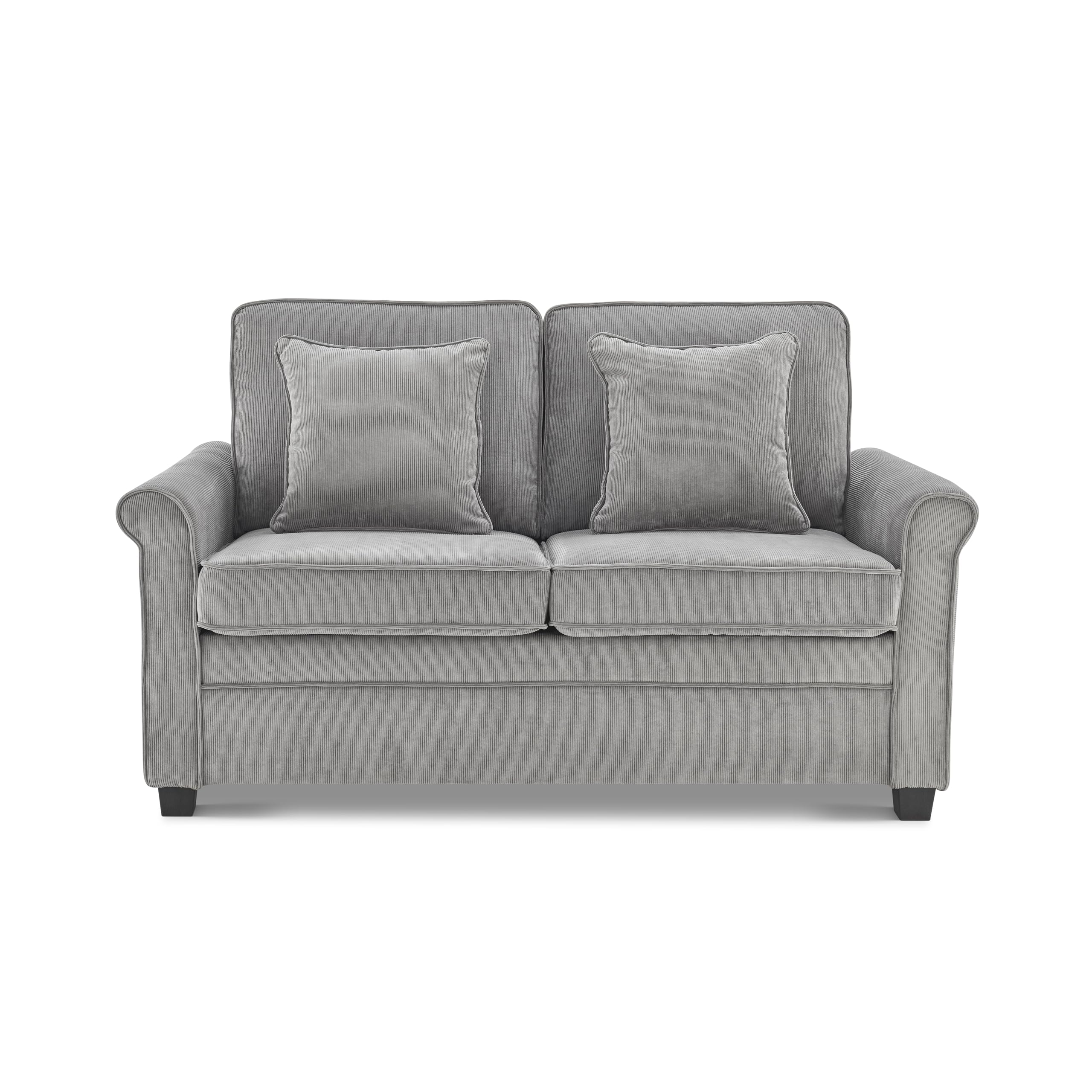 Bravich Fold Out Two Seater Double Sofa Bed - Corduroy Grey Fabric Modern Space Saving Folding Bed - Living Room Sofa To Two Seater Sofa Bed. Fold Out Couch Bed With Thick Foam Cushion Seats.