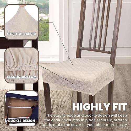 Miniatura 2 de SearchI Juego de 6 fundas elásticas de asiento para sillas de comedor, suaves, extraíbles y lavables, para sillas de comedor, fundas protectoras de