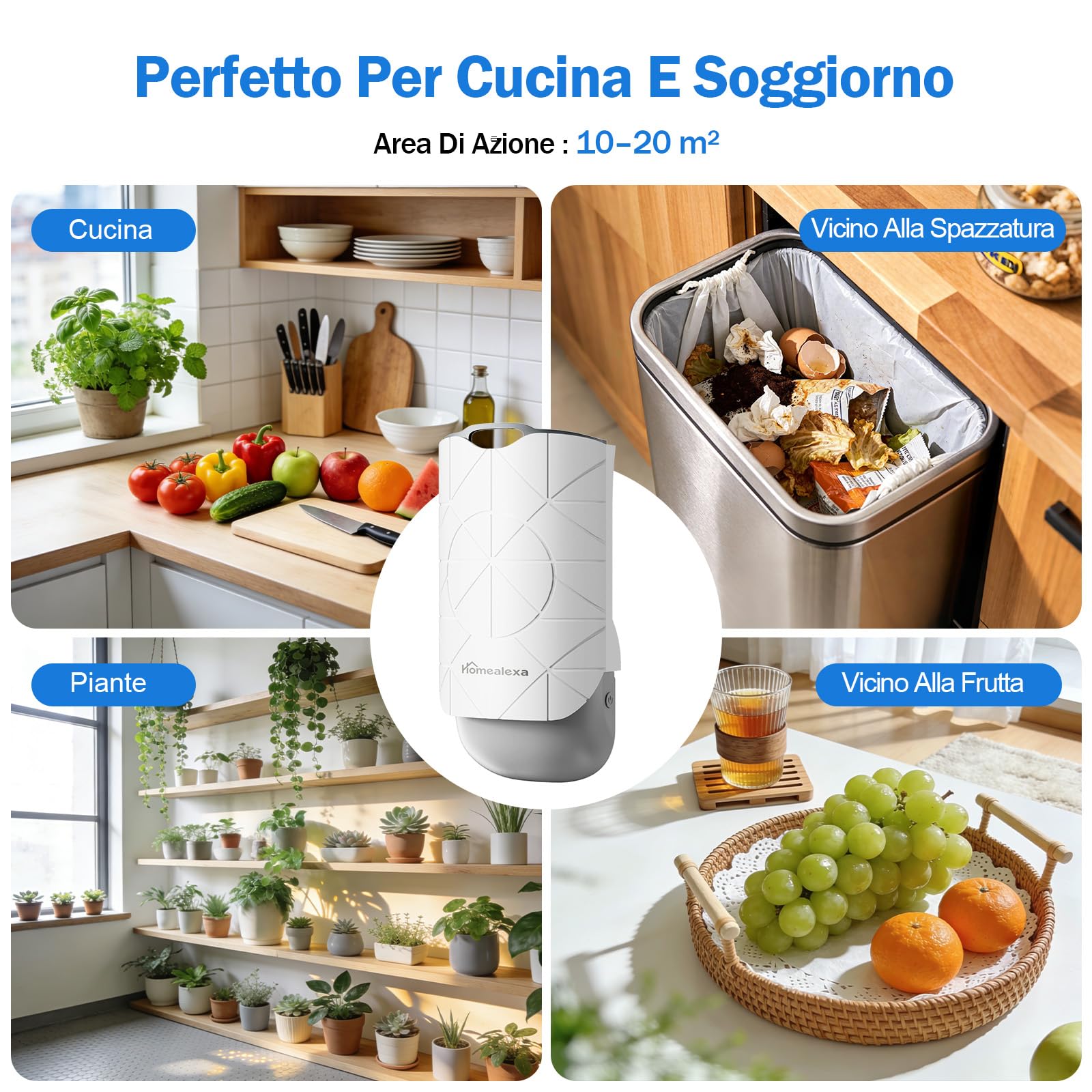 Homealexa Trappola per Moscerini della Frutta LED UV, Trappola Insetti Elettrica contro Moscerini, Mosche e Falene, Spina Rotante 180°, con 6 Ricariche, per Cucina e Casa