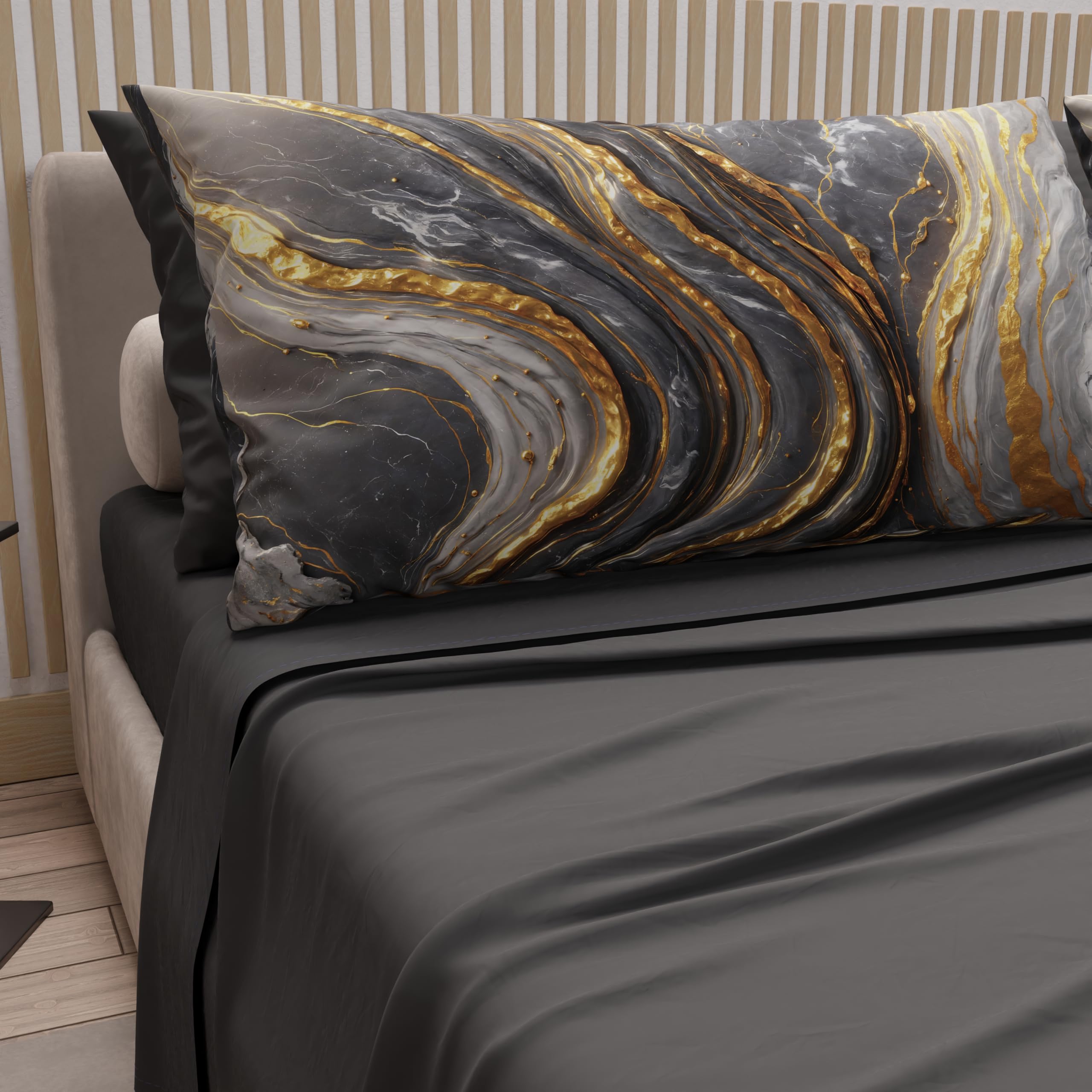 PETTI Artigiani Italiani - Lenzuola Matrimoniali Cotone con Federe in Stampa Digitale, Lenzuolo Completo Letto Matrimoniale Maxi Fantasia Marmo Grigio Scuro, 100% Made in Italy