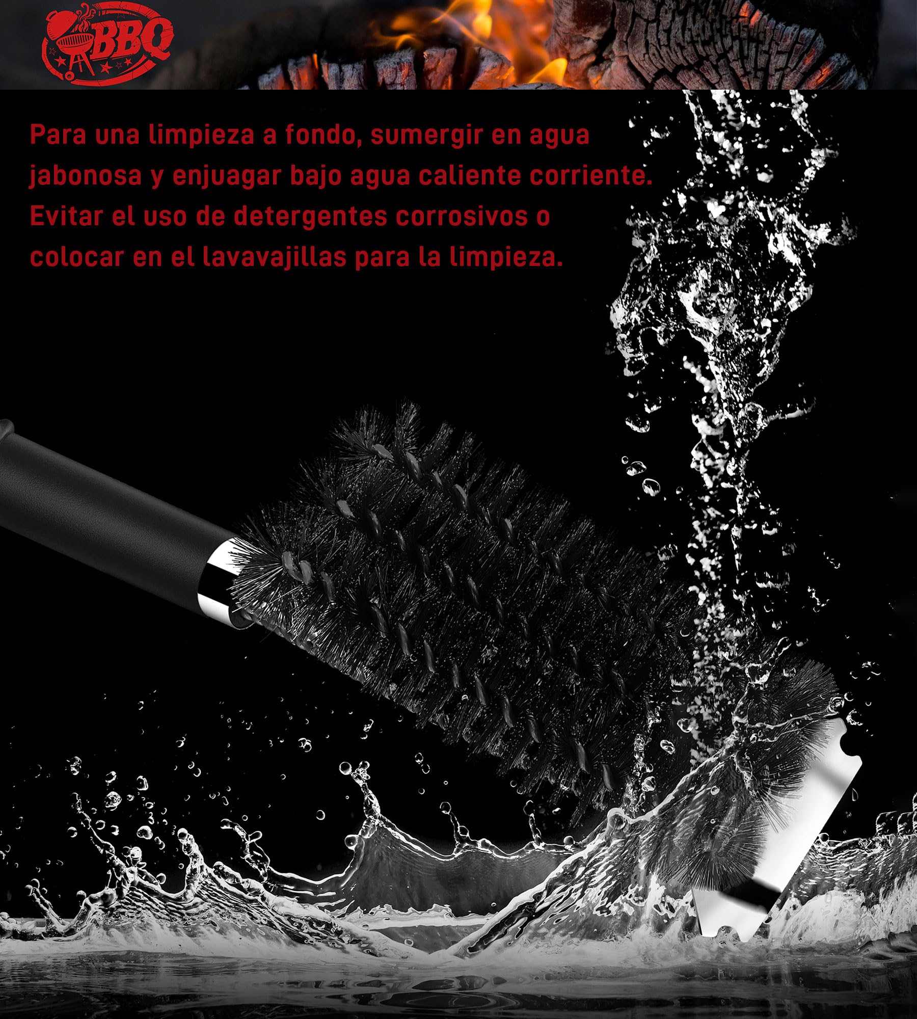 Cepillo de Barbacoa 3 en 1 con Cerdas de Alambre de Acero Inoxidable para Carbón Vegetal y Parrilla Eléctrica al Aire Libre - Jardín, Camping - Cepillo de Limpieza para BBQ