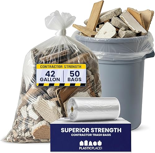 Plasticplace Bolsas de basura para contratistas de 42 galones │ Bolsas de basura transparentes resistentes de 4.0 mil. │ 33 x 48 pulgadas (50 cajas)