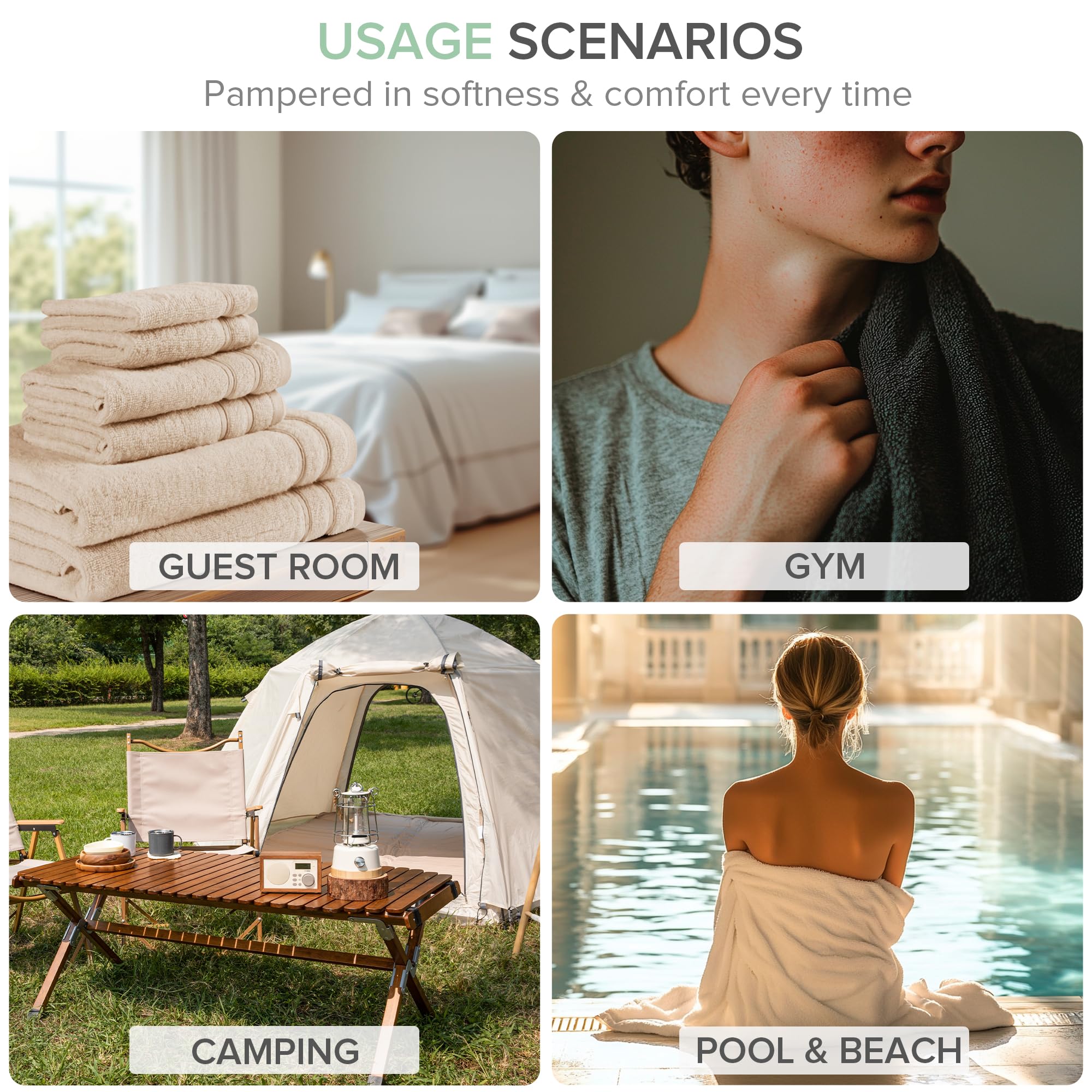 Comfort Spaces Set da 6 pezzi (2 teli da bagno, 2 asciugamani, 2 salviette), 100% cotone ad asciugatura rapida, leggero e morbido, verde marino