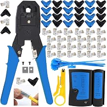 LEATBUY RJ45 Crimp Tool Kit Cat5 Cat5e Cat6 RJ45 Crimping Tool, 50PCS RJ45 Cat6 with Connectors Covers, Network Cable Tester Ehternet LAN Crimper Wire Punch Down Cutter BLACK
