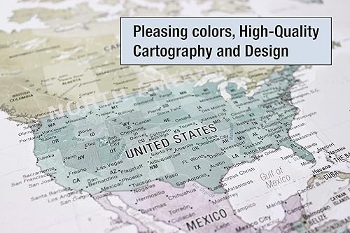 Miniatura 3 de Póster laminado de mapa de odisea del mundo | Mapa de estilo ejecutivo | Incluye las etiquetas de ubicación más legibles | 36 x 24 pulgadas | Se