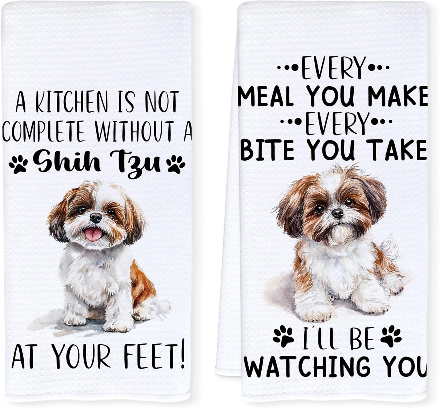 Funny Shih Tzu Kitchen Towels, Shih Tzu Gifts for Women Men, Dog Lovers Gifts Decorative Hand Dish Tea Towels for Kitchen Dining Room, 16x24 Inch Set of 2