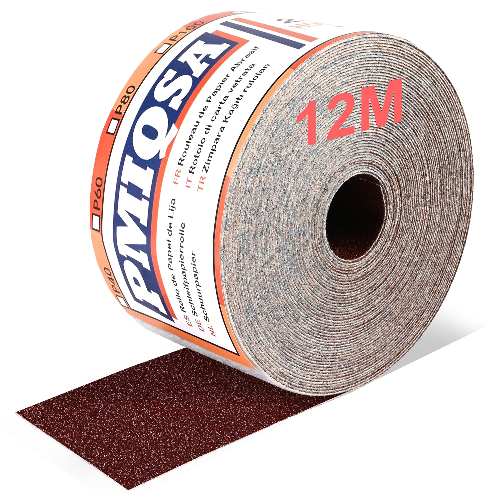 PMIQSA 70mm x 12M Sandpaper Roll 80 Grit, Hook & Loop Aluminum Oxide Sandpaper for Automotive, Woodworking Color Sanding, Finishing Metal