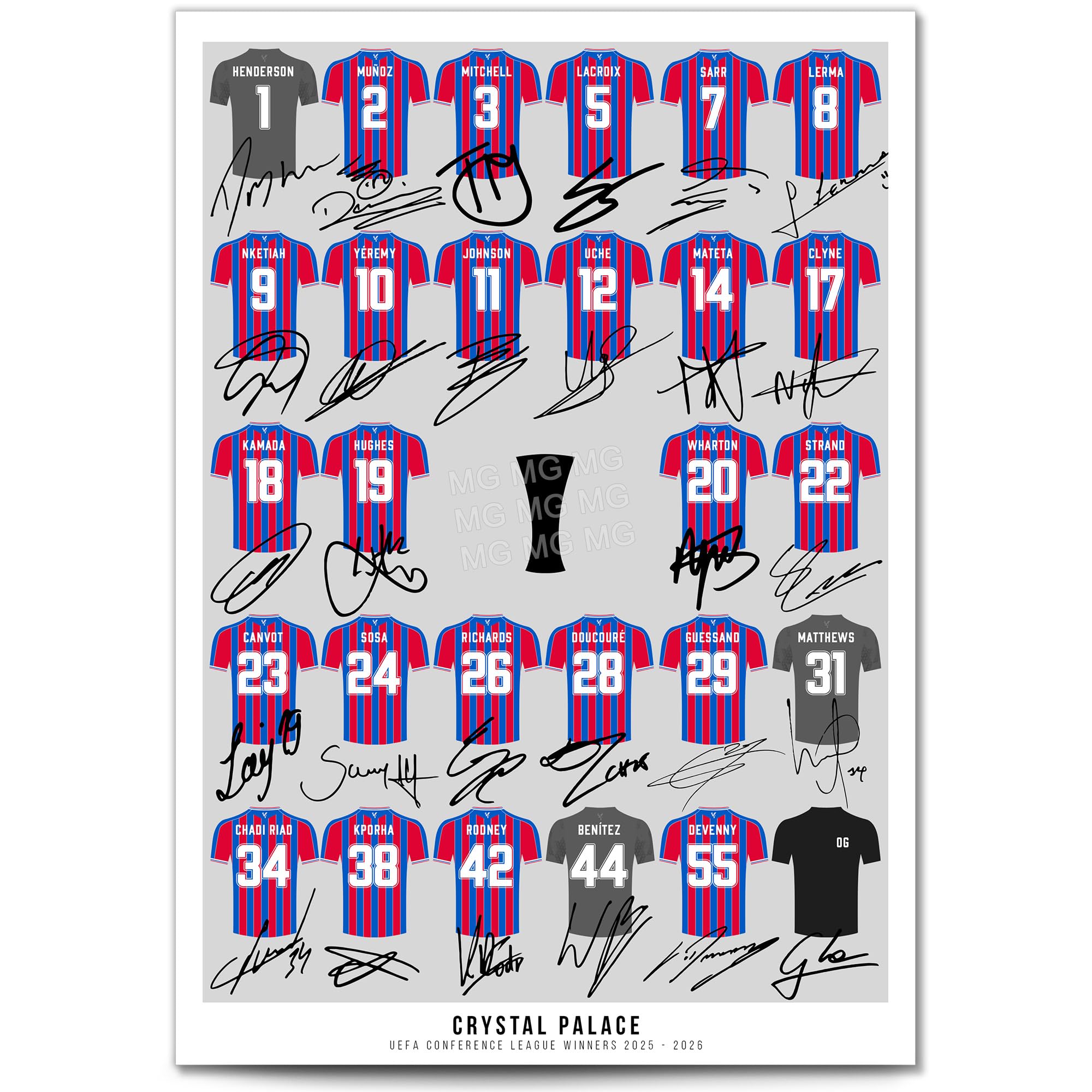 Crystal Palace Conference League Winners 2026 Champions Team Squad Signed Poster Print Framed Picture Photo Autograph Gift Adam Wharton Mateta Sarr Henderson (Winners A4 Poster only)