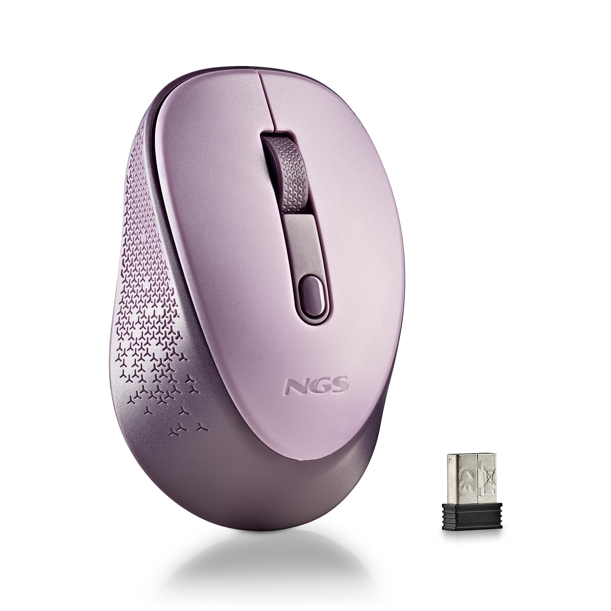 NGS Dew Lilac Wireless Optical Mouse, Ergonomic Mouse, Quiet Wireless Laptop Mouse, High Precision with Nano Receiver, Ambidextrous, 800/1600 Adjustable DPI, Plug & Play