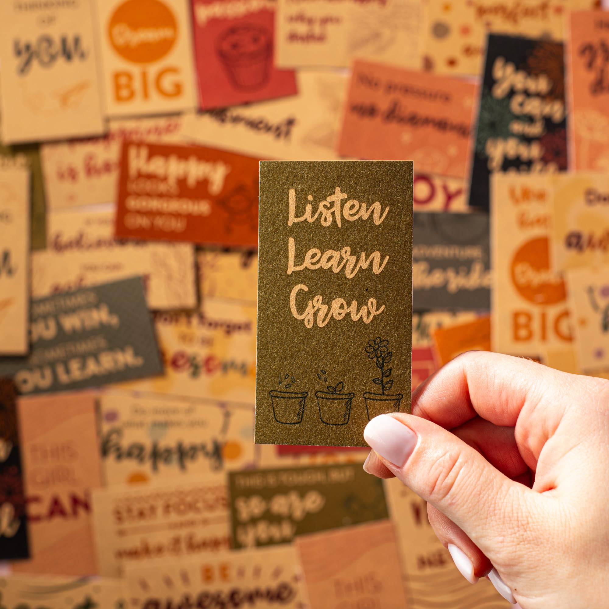 DIVERSEBEE 60 Pack Assorted Inspirational Kraft Cards - Motivational Kindness Mini Note Cards, Encouragement Affirmation Card Set, 60 Unique Motivational Quotes - Business Card Size (Kraft)