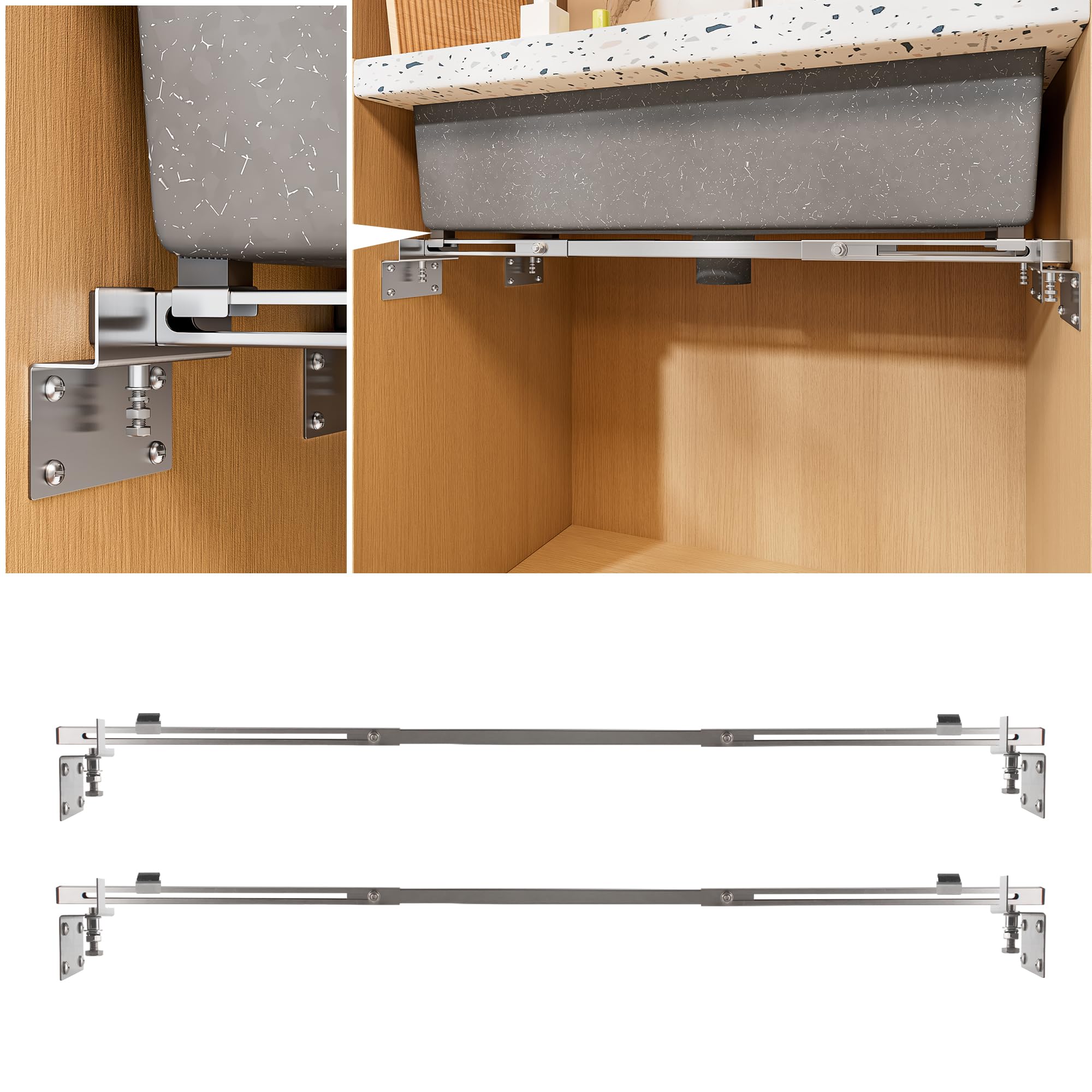 TYESTAND CPT-4pro Upgrade Undermount Sink Brackets Stainless Steel Adjustable Supports with 4 Anti-bulging Kit for Heavy Duty Undermount Kitchen Sink (36"-51"(91-130cm))